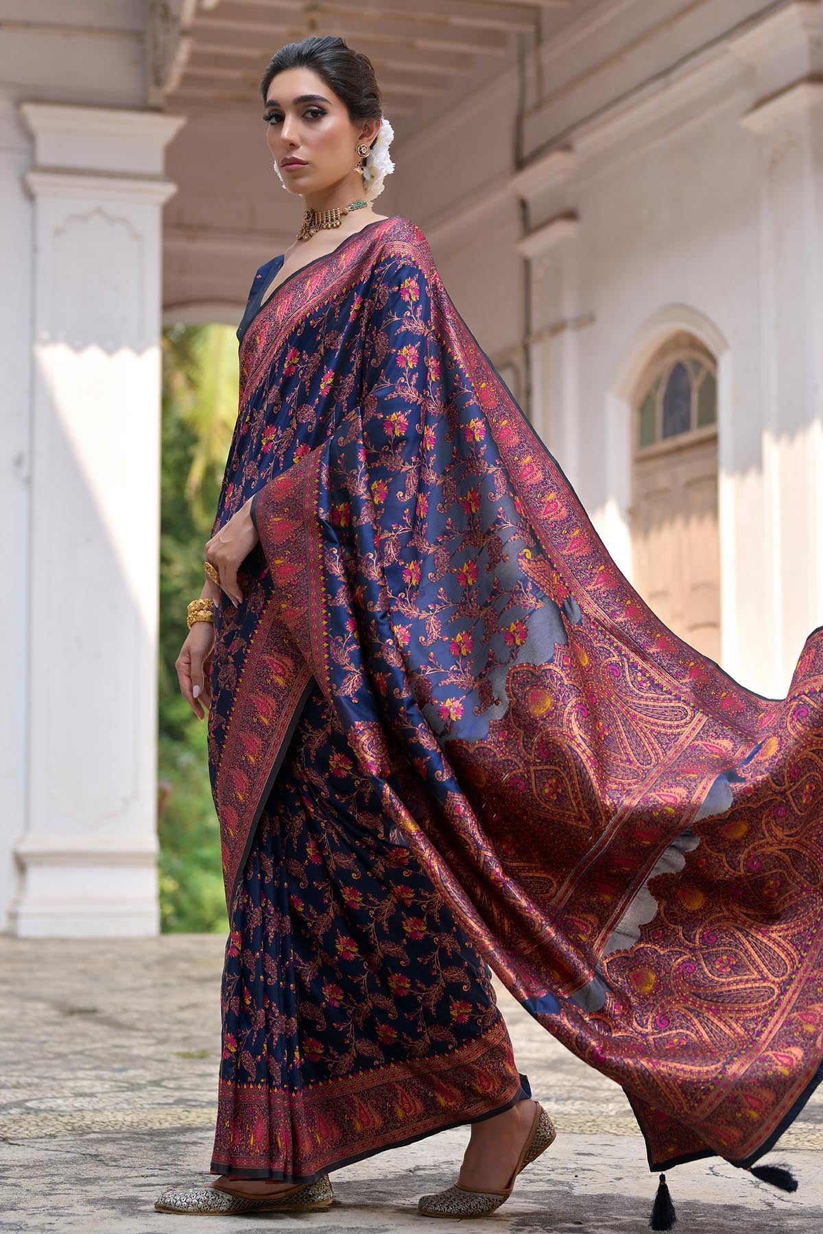Navy Blue Thread Woven Saree