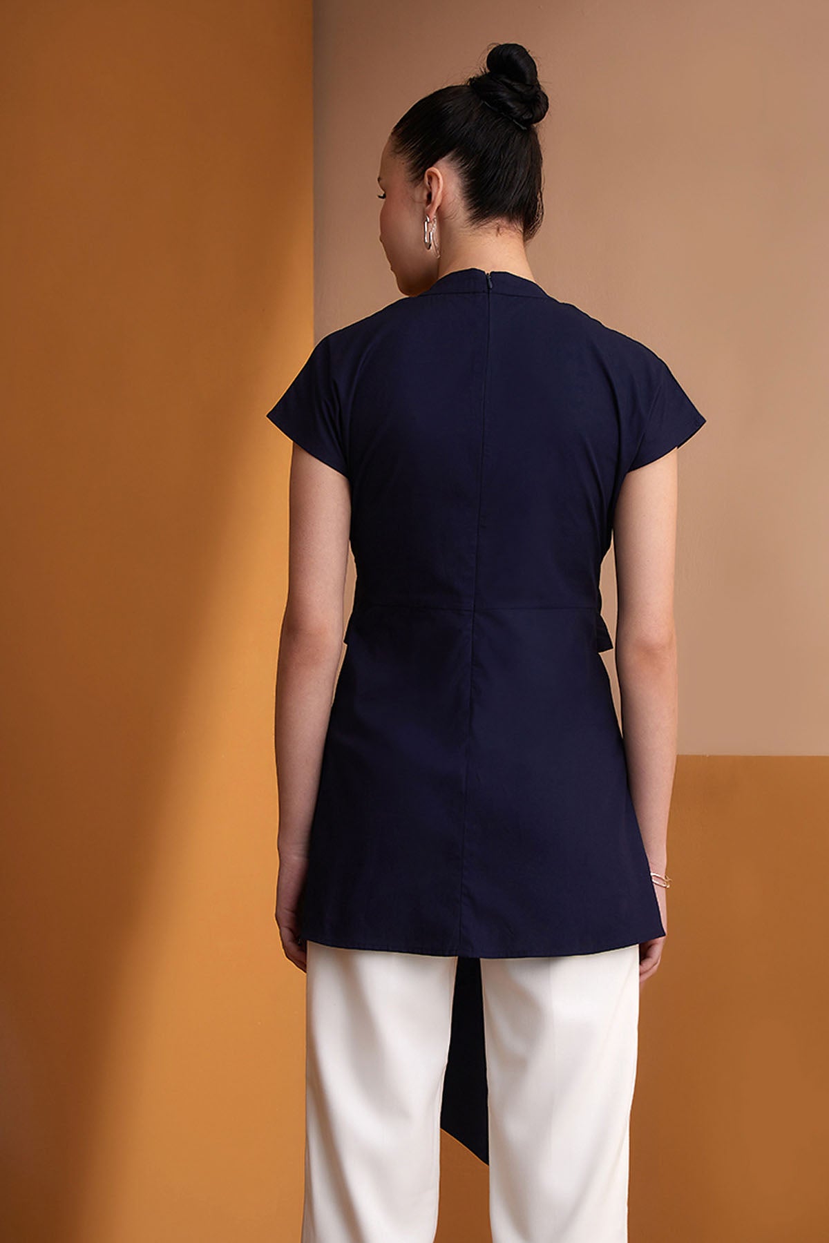 Navy Blue Tie-Up Detail Top