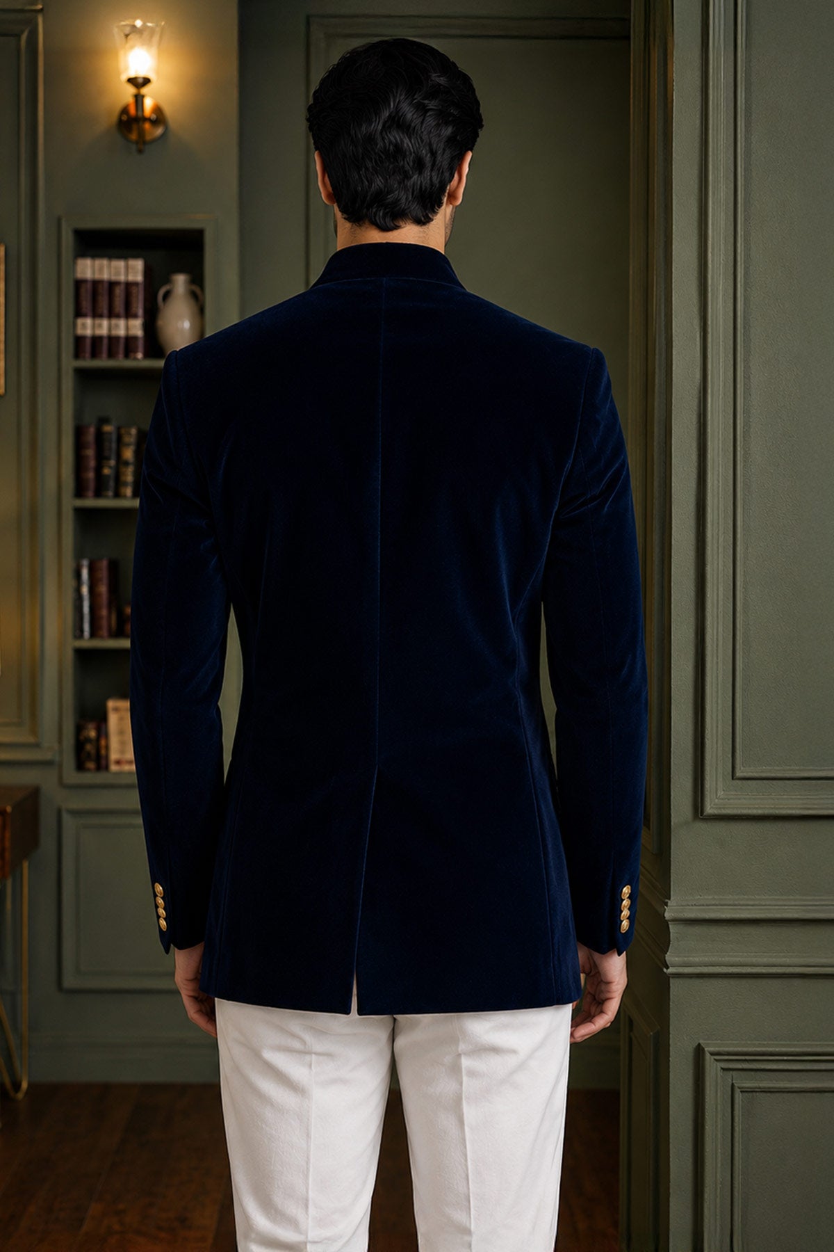 Navy Blue Velvet Jodhpuri Suit