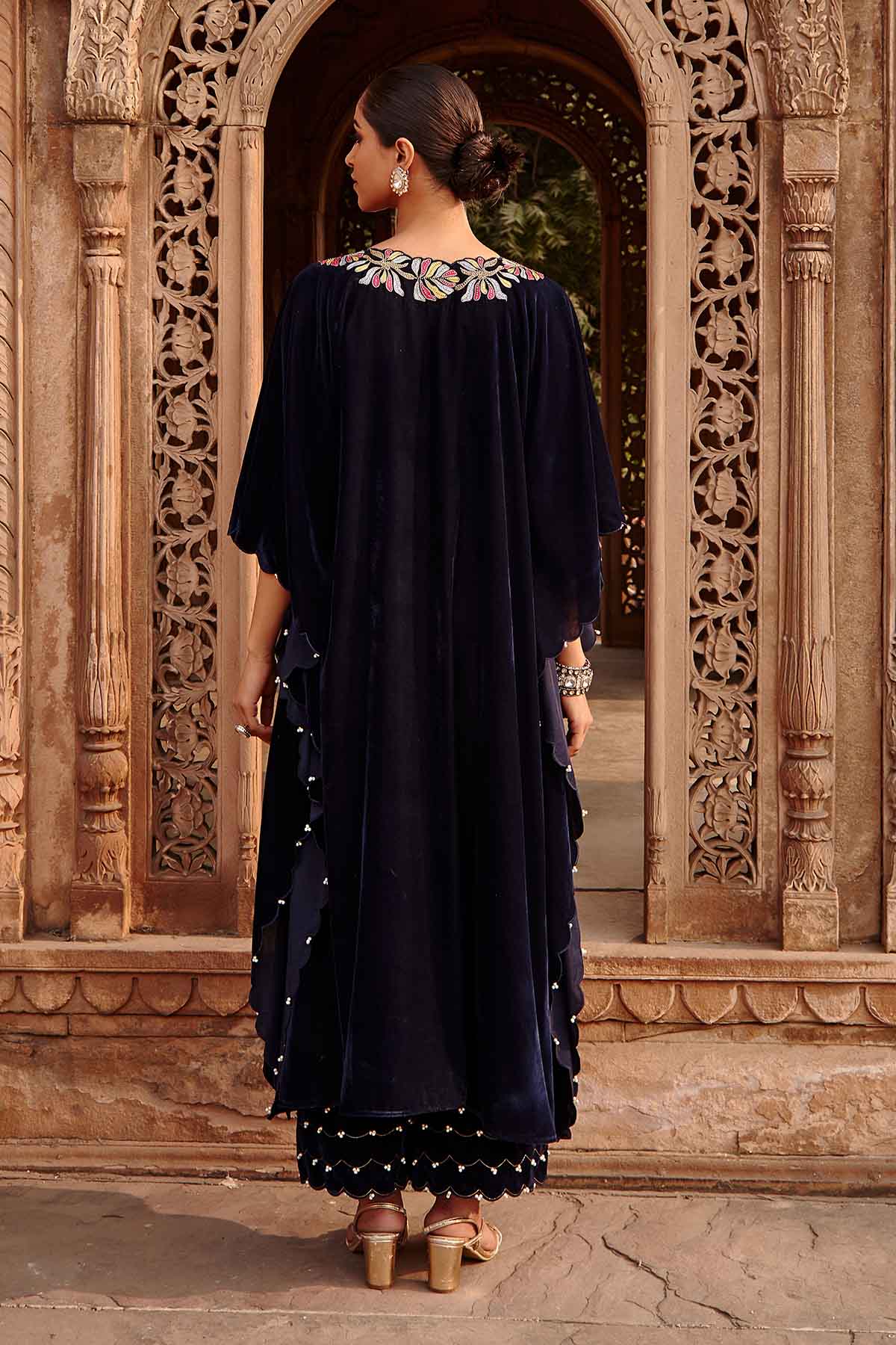 Navy Blue Velvet Kaftan & Pants