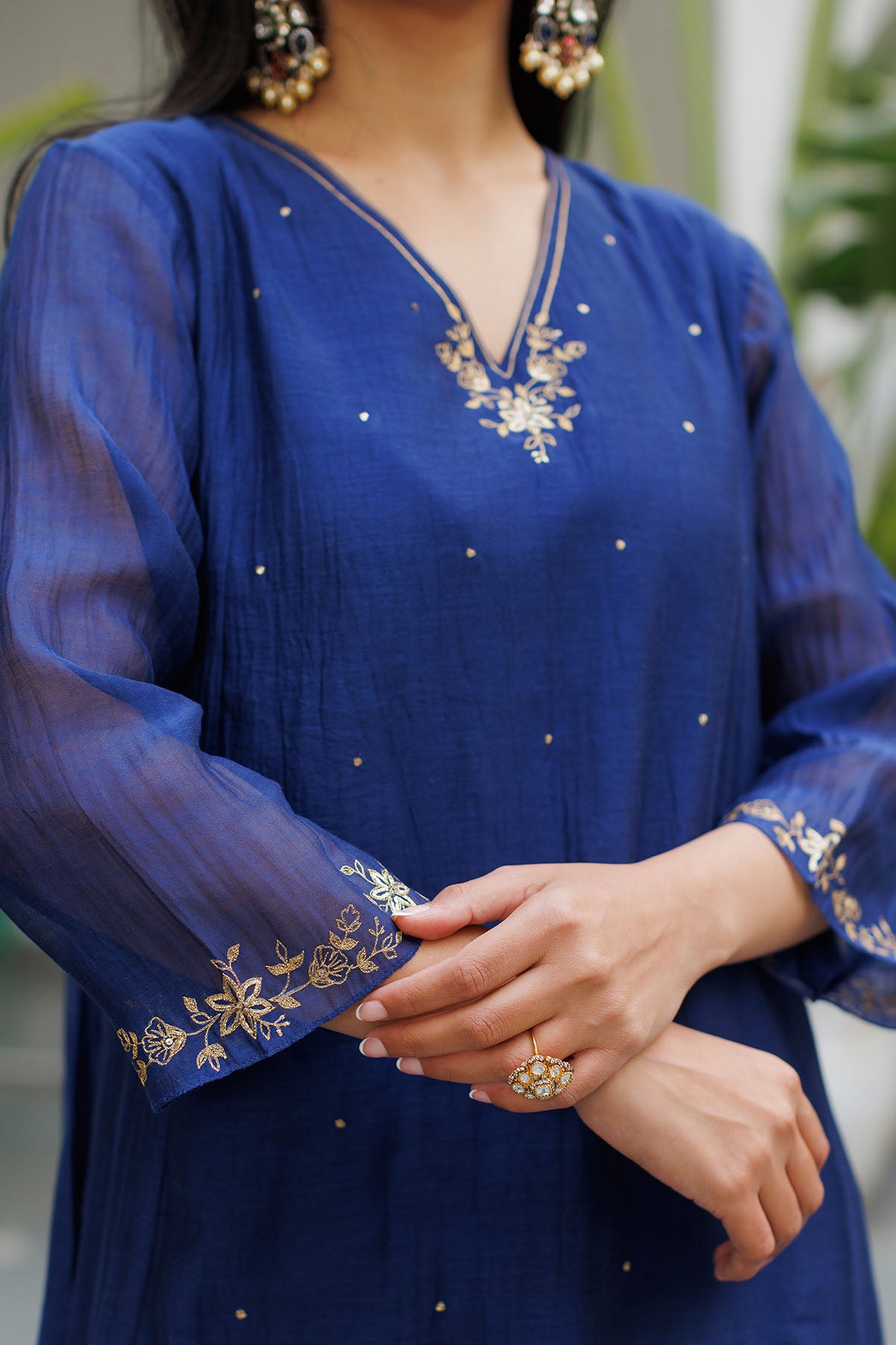 Navy Blue Zari Detail Kurta Set