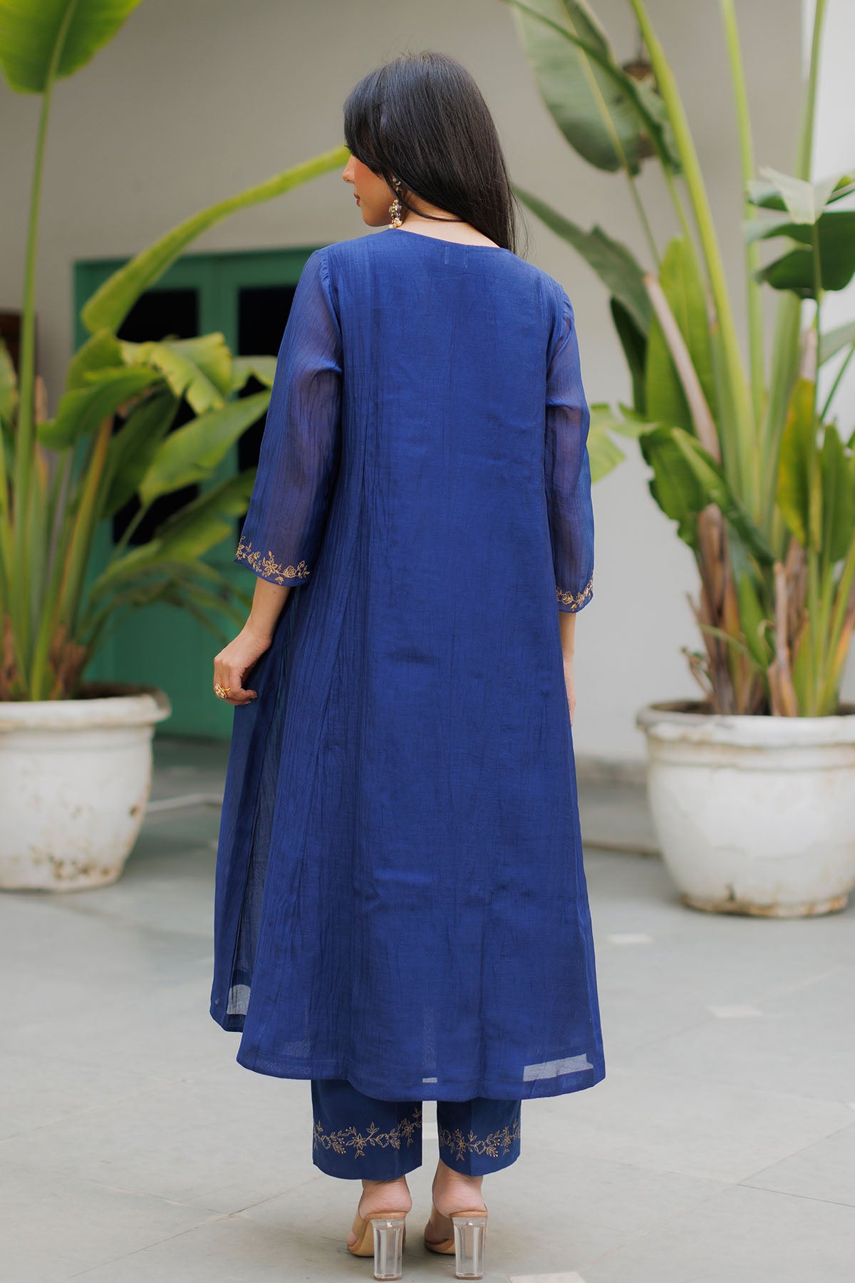 Navy Blue Zari Detail Kurta Set