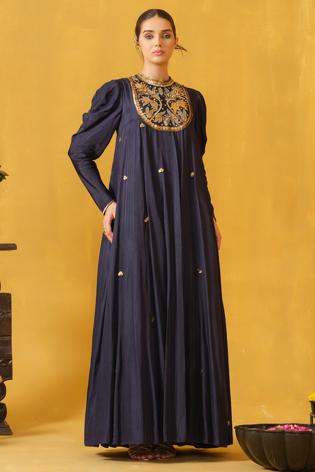 Buy Navy Blue embroidery Leaf Dress for women by Abstract By Megha Jain Madaan online available at scrollnshops