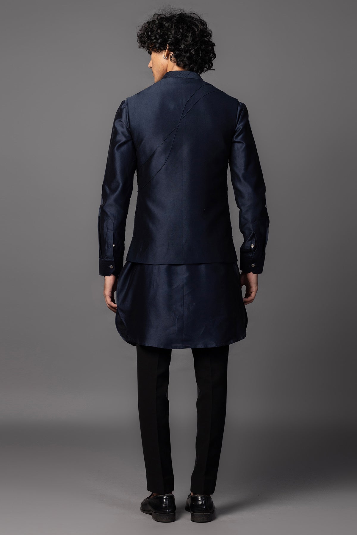 Navy Chanderi Pintuck Kurta Set