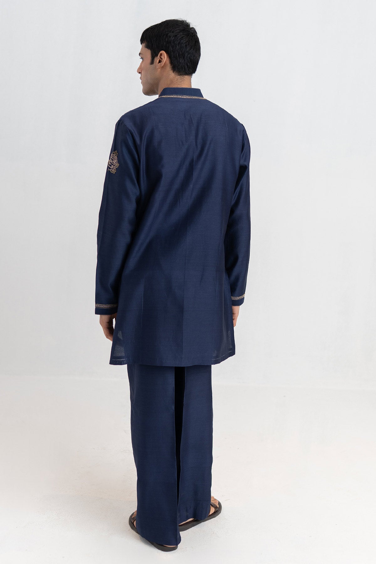 Navy Chanderi Short Kurta Pants