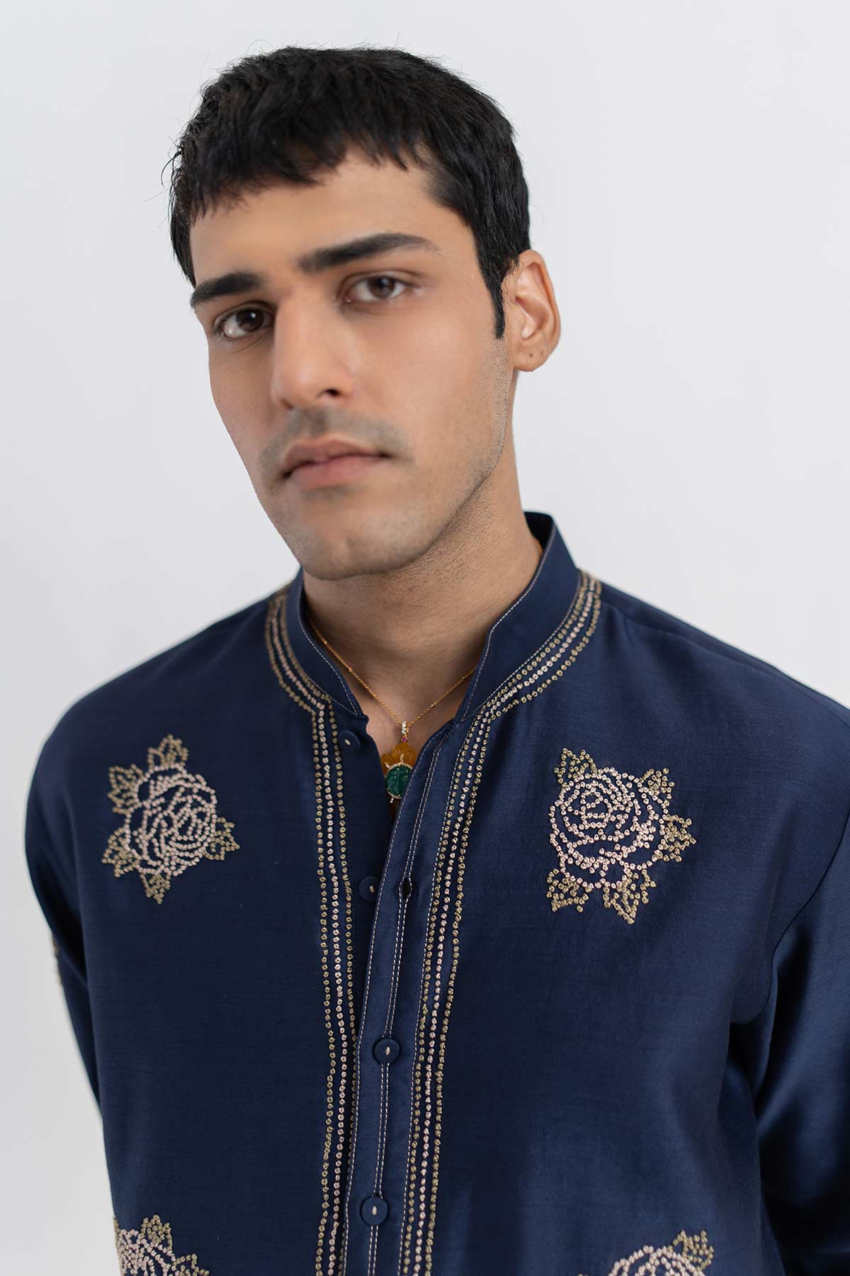 Navy Chanderi Short Kurta Pants