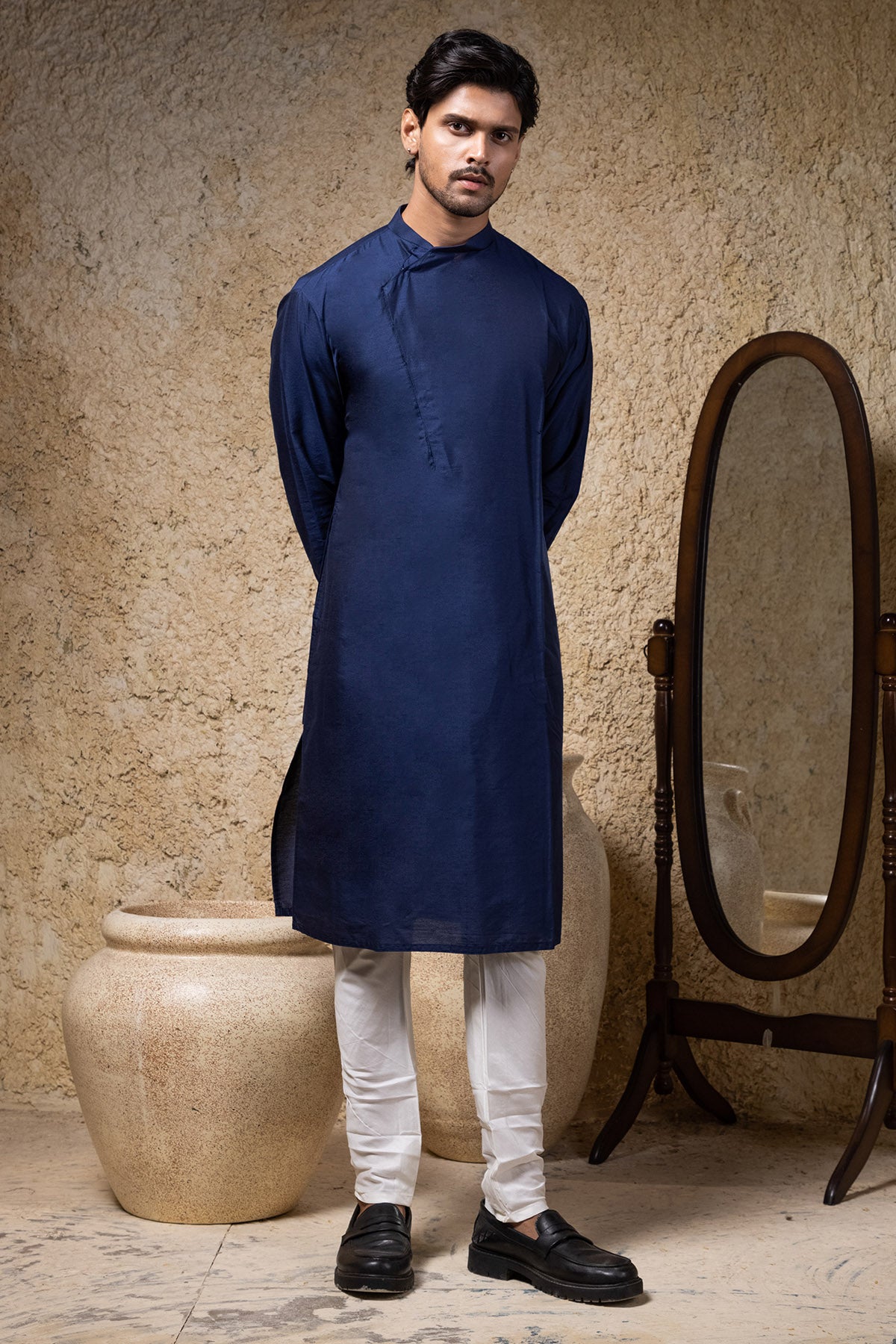 Navy Cord Embroidered Bundi Set