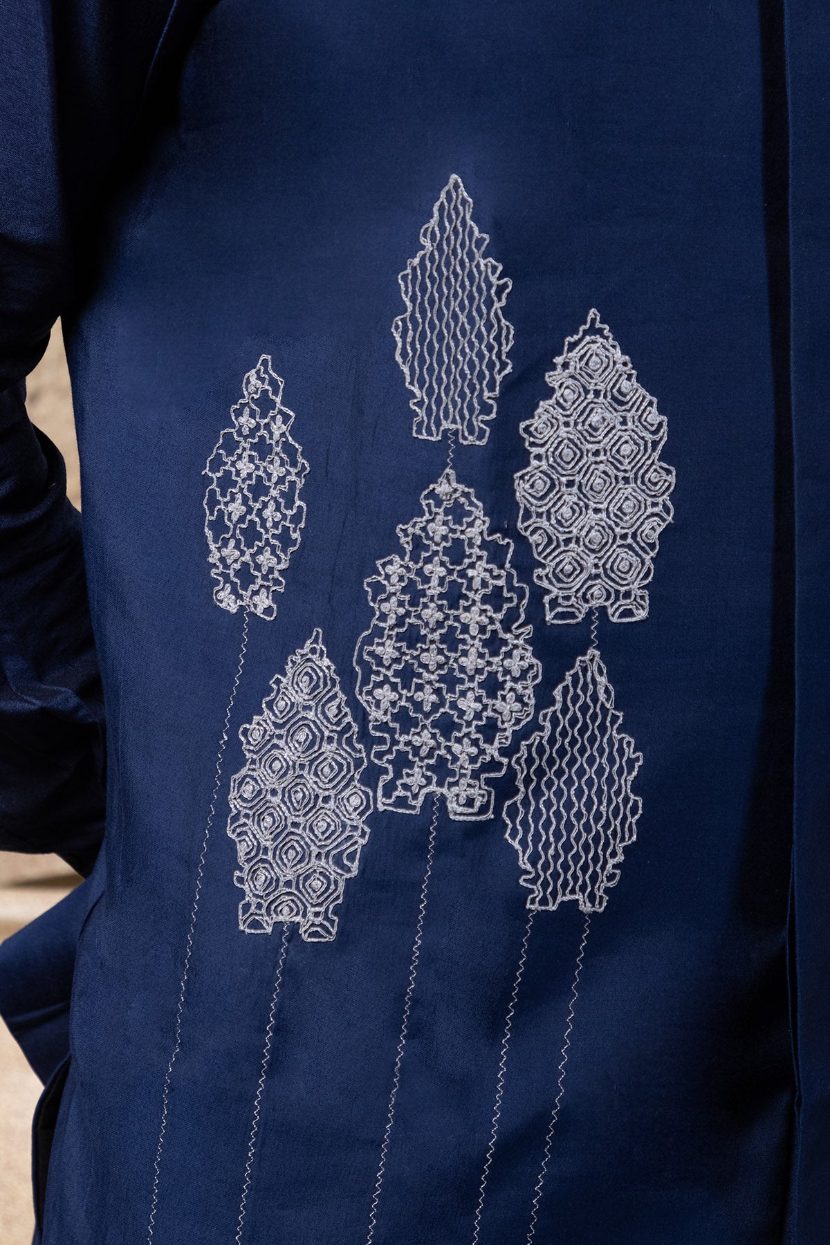 Navy Cord Embroidered Bundi Set