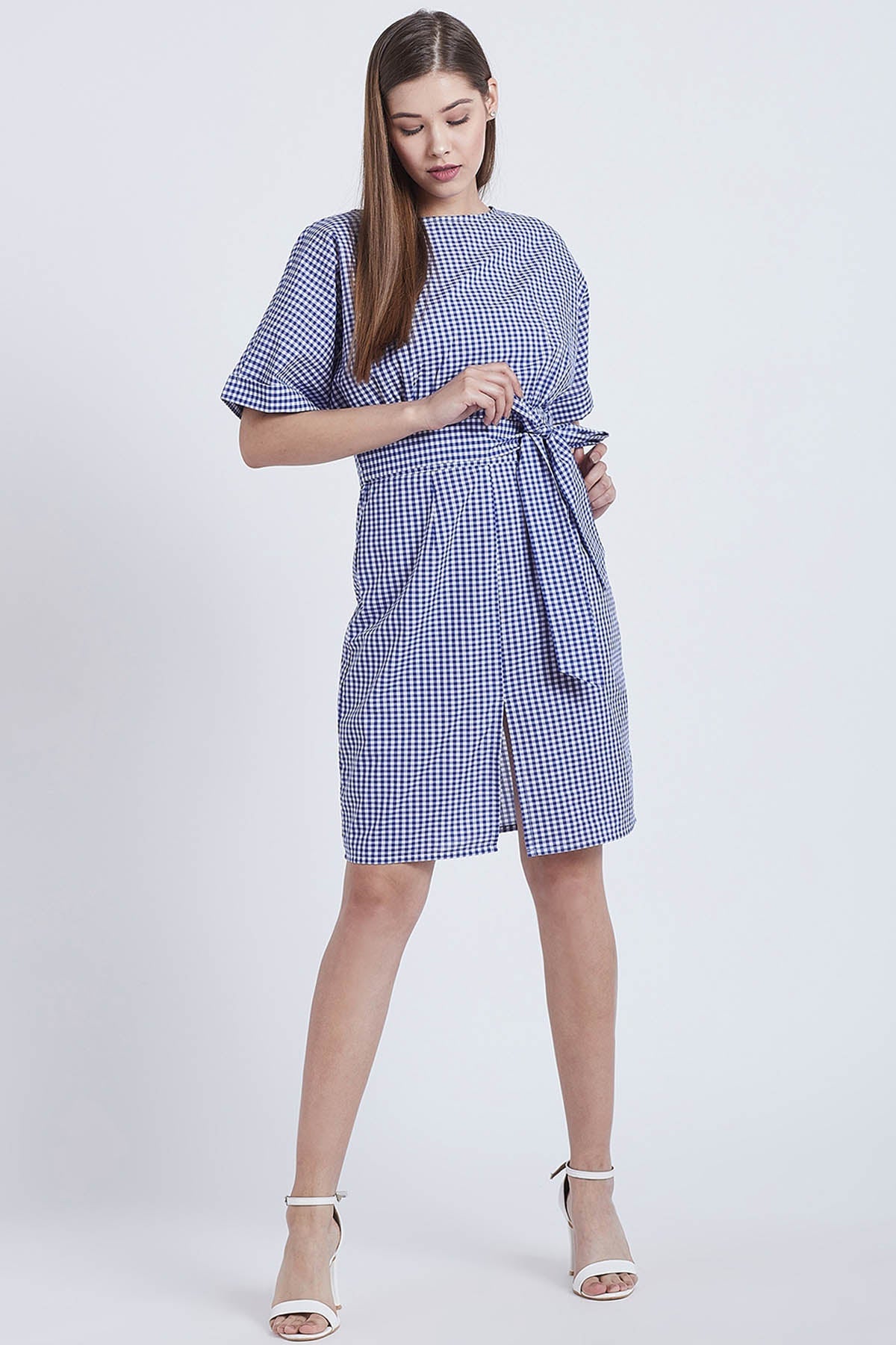 Bohobi Navy Cotton Checkered Dress For Women Online at ScrollnShops