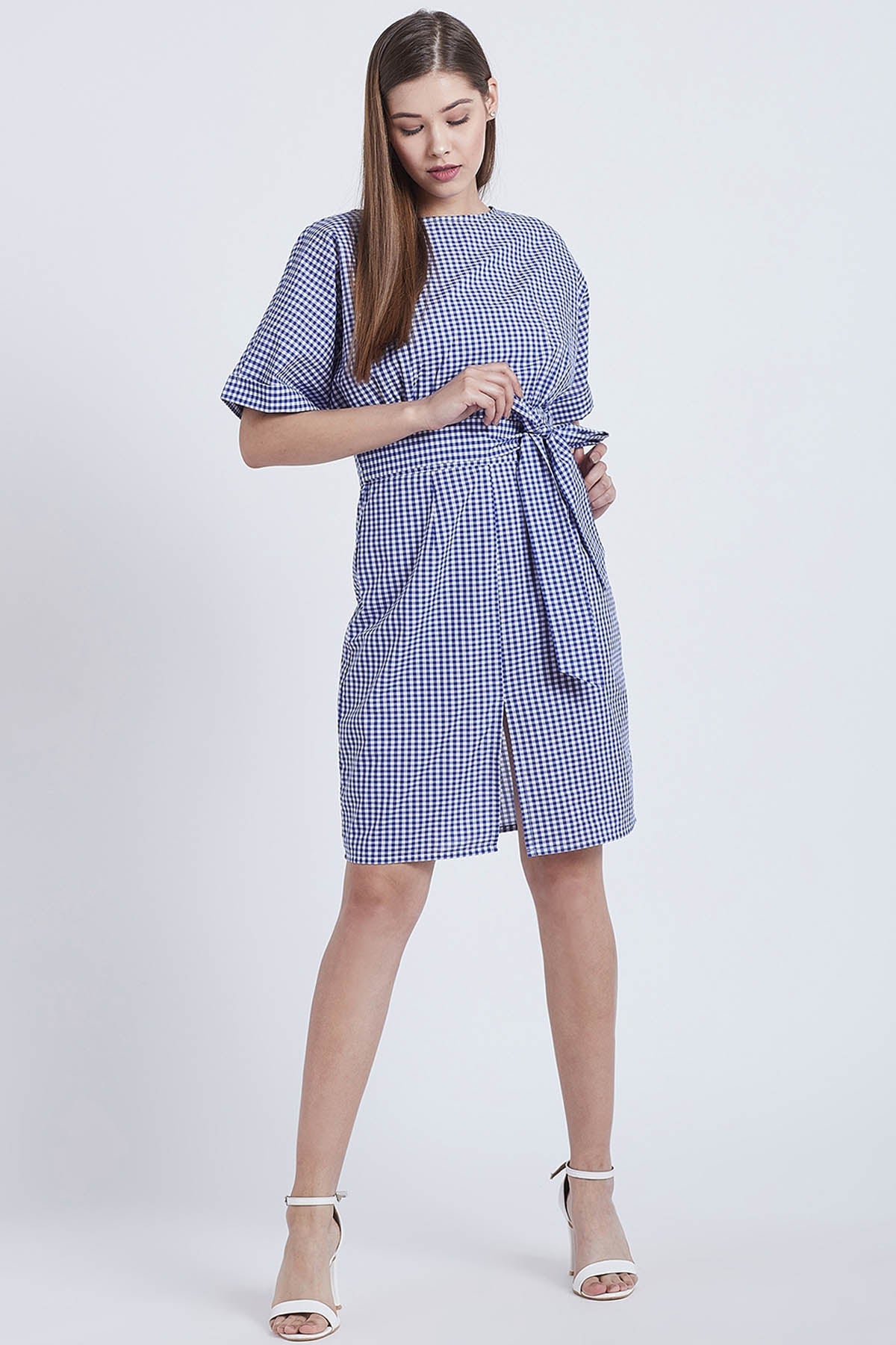 Buy Navy Cotton Checkered Dress Online
