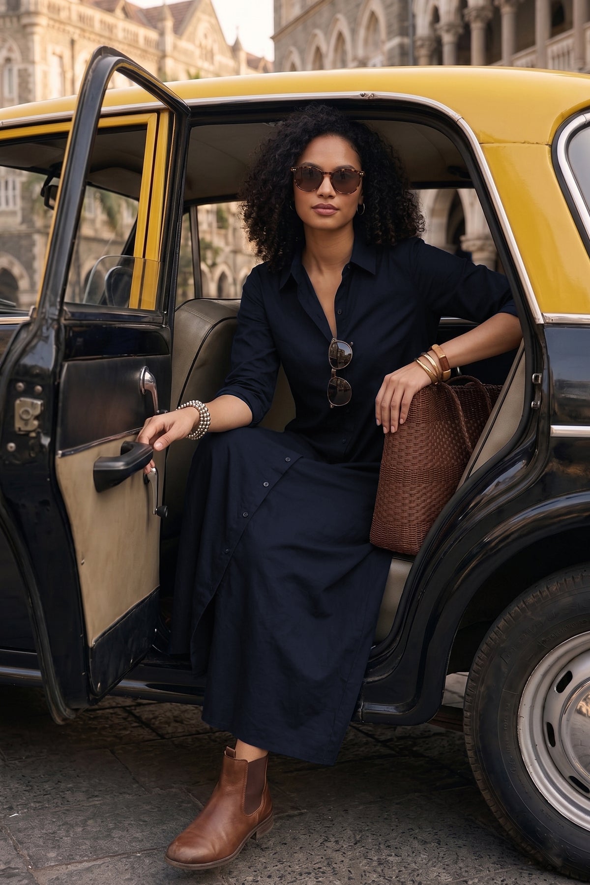 Navy Cotton Maxi Shirt Dress