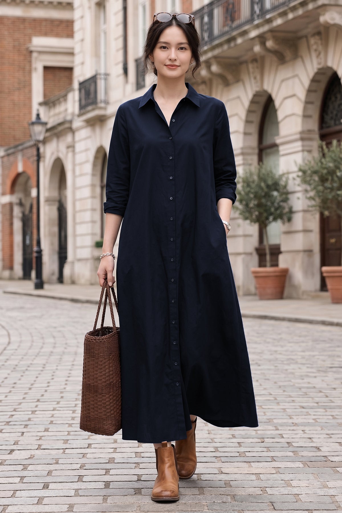 Buy Navy Cotton Maxi Shirt Dress for women by Sneha B online available at scrollnshops