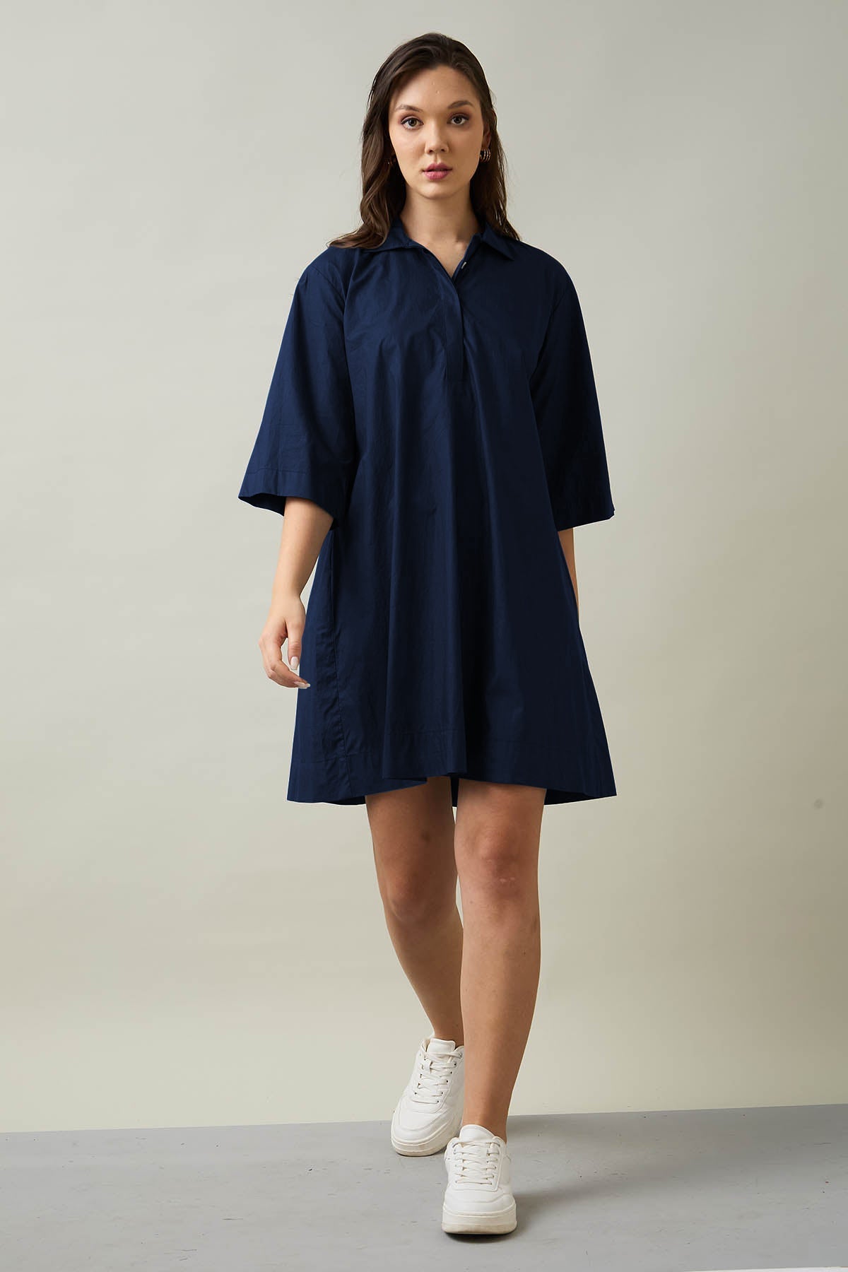 Buy Navy Cotton Poplin Flare Dress for Women by SNEHA B Designer online available at scrollnshops