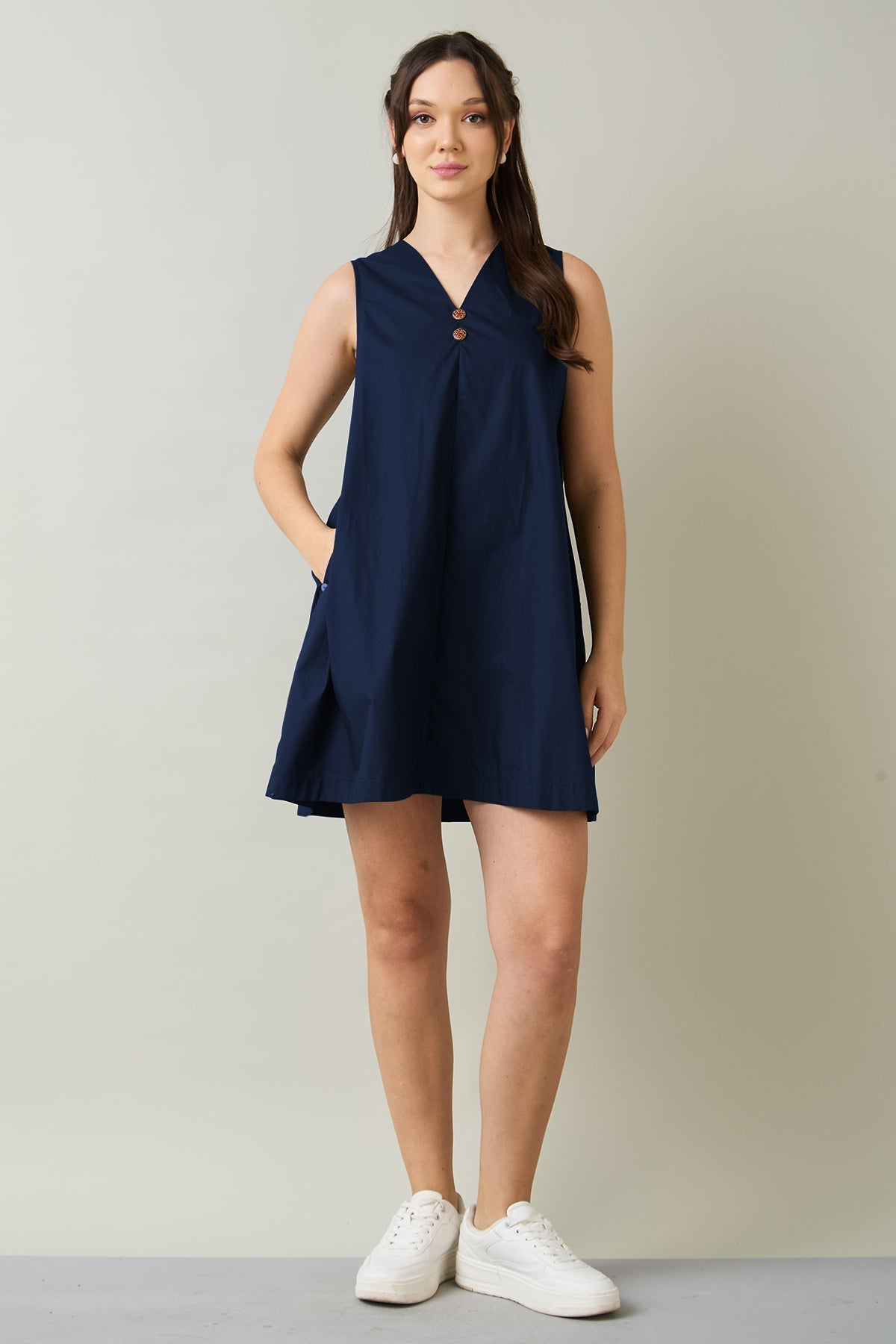 Buy Navy Cotton Sleeveless Dress for Women by SNEHA B Designer online available at scrollnshops