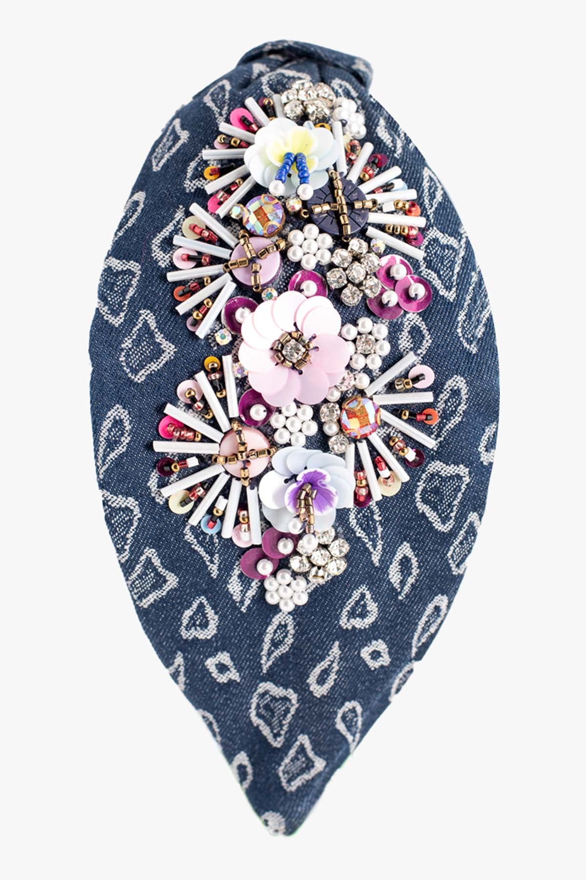 Navy Denim Embroidered Headband