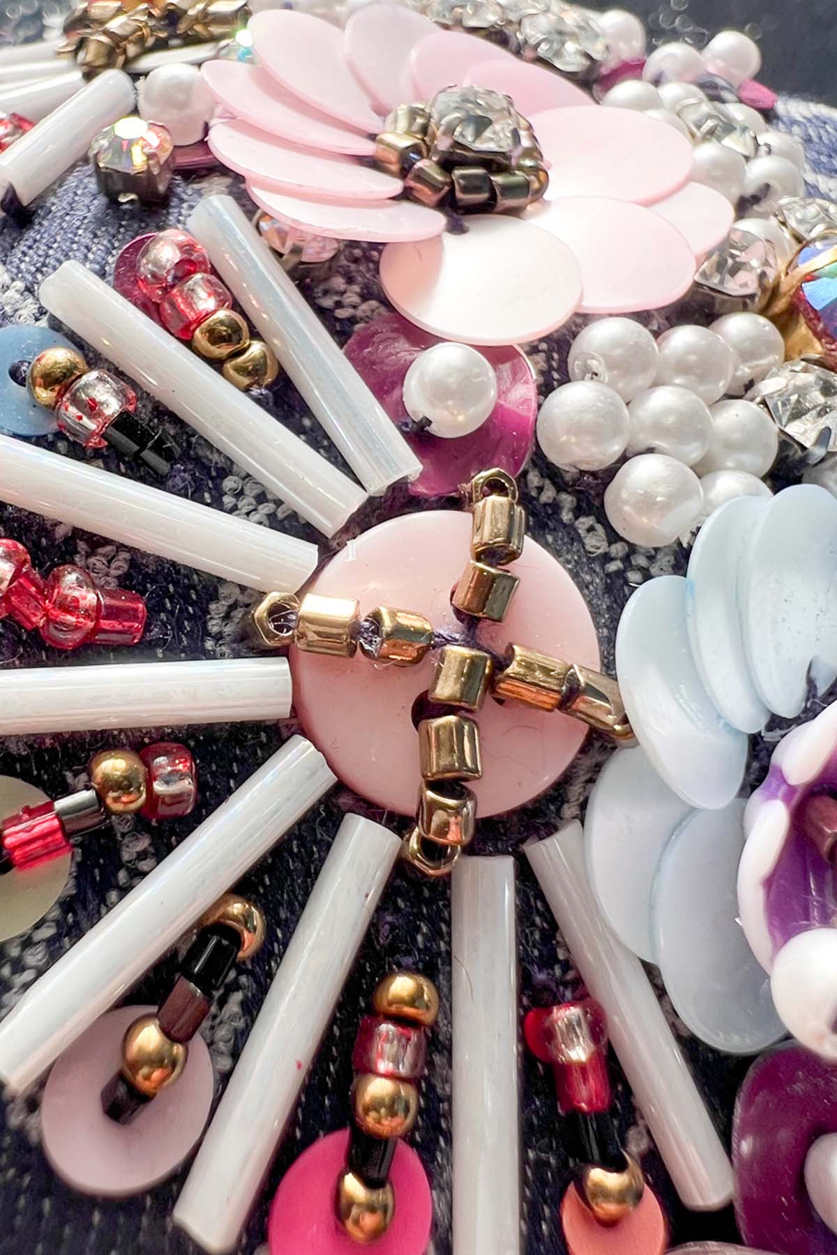 Navy Denim Embroidered Headband