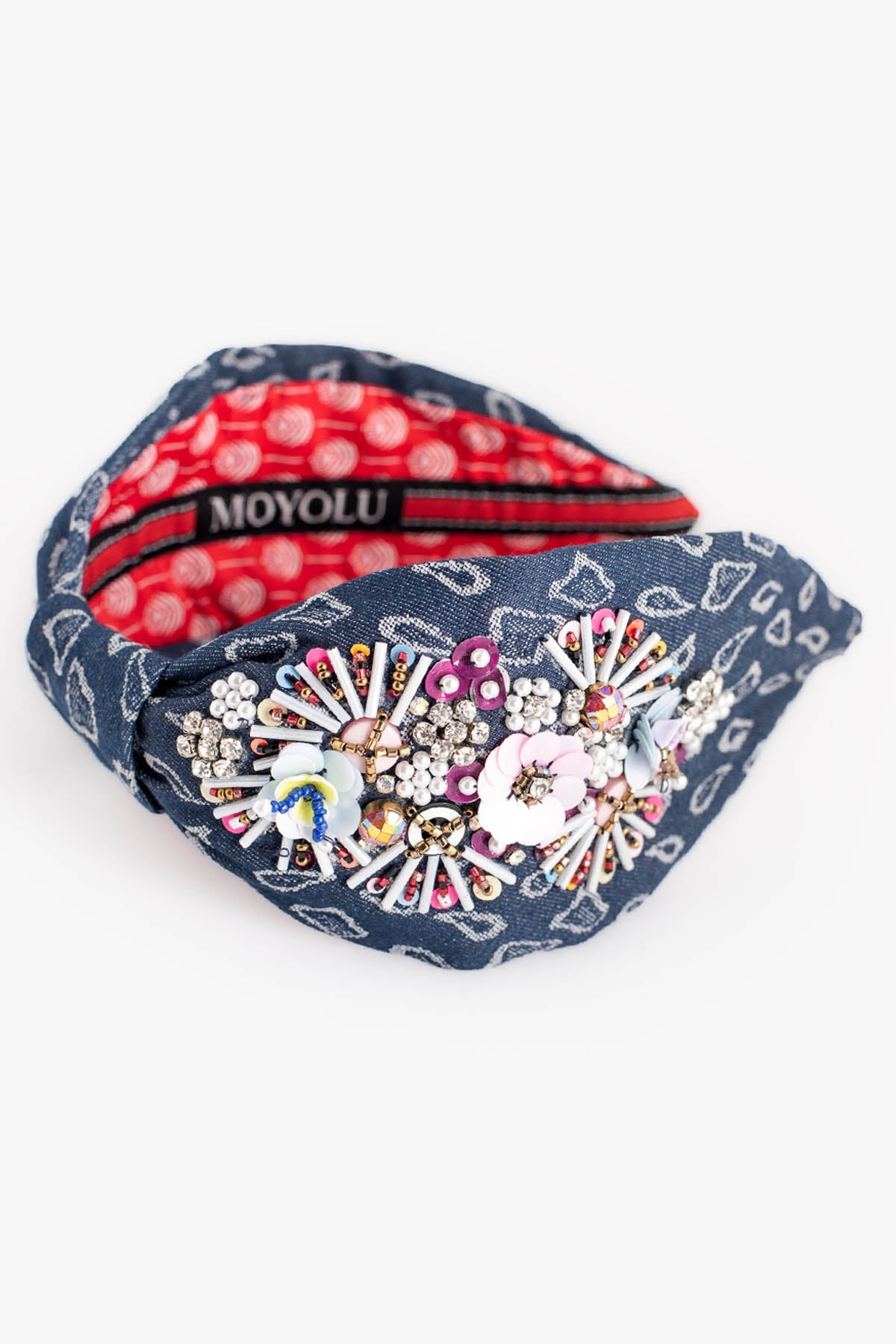 Moyolu Navy Denim Embroidered Headband Accessories online at ScrollnShops