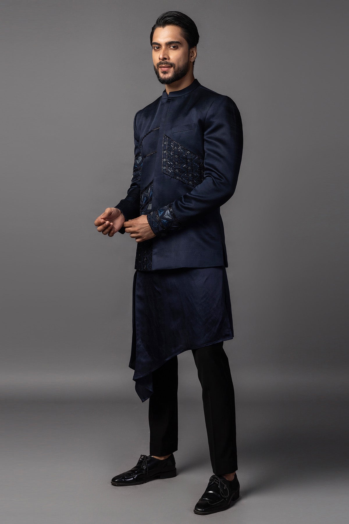 Navy Double Panelled Kurta Set