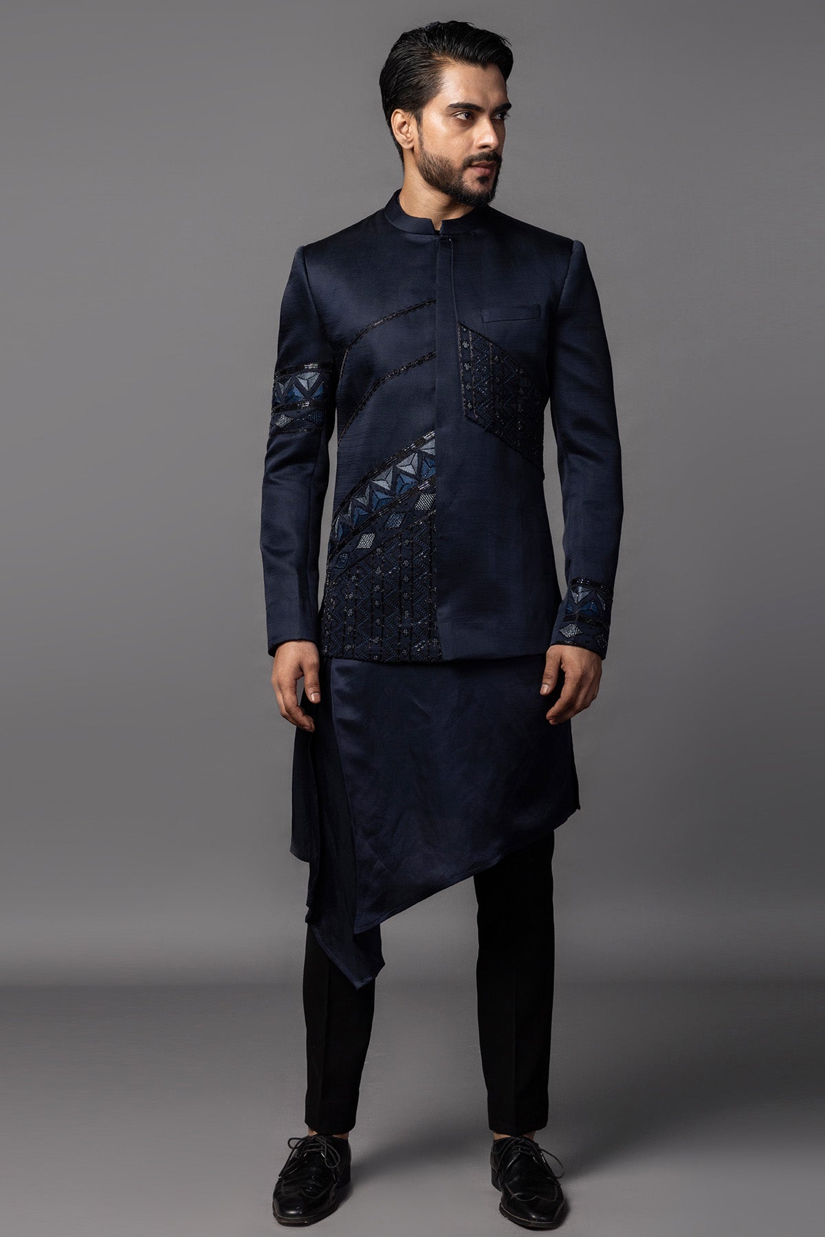 Navy Double Panelled Kurta Set