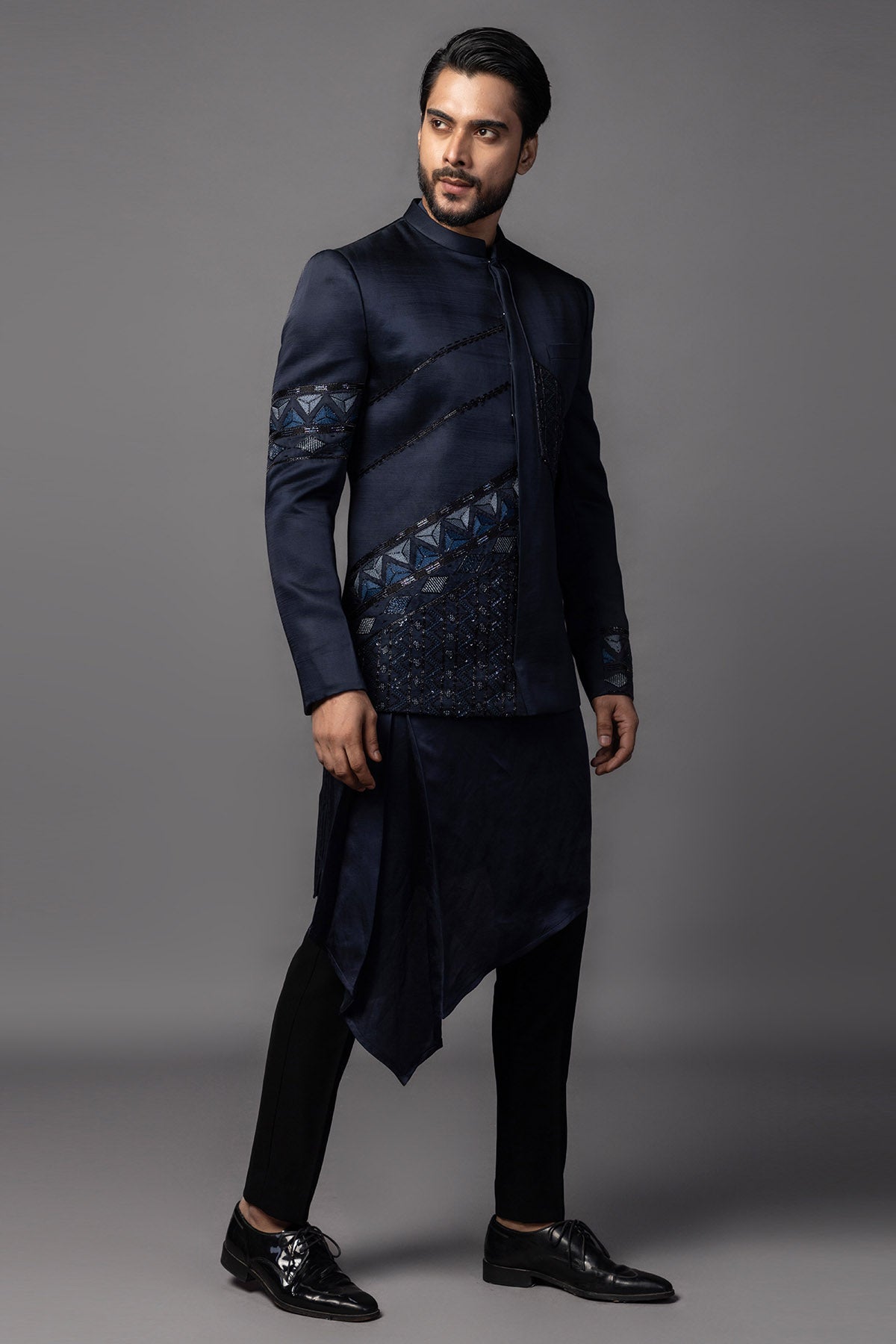 Navy Double Panelled Kurta Set