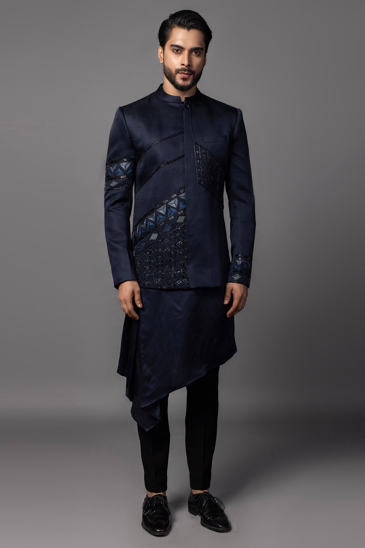 Buy Navy Double Panelled Kurta Set for men by Paarsh Atelier online available at scrollnshops