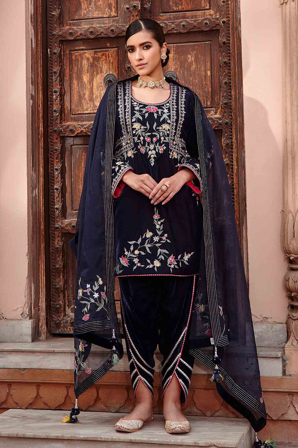 Buy Navy Embellished Gota Dhoti Set by Ajiesh Oberoi for women online at ScrollnShops