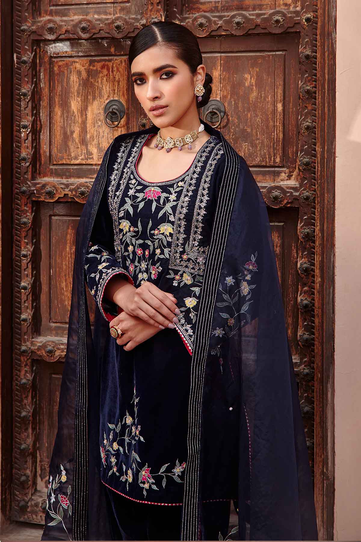 Navy Embellished Gota Dhoti Set