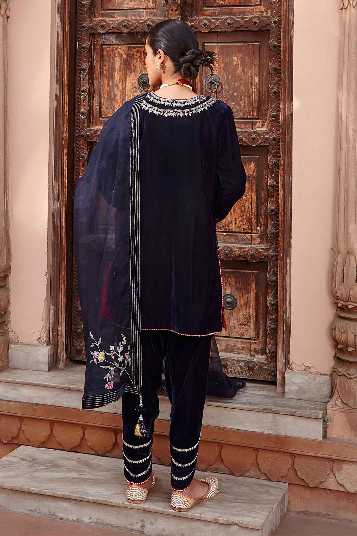 Navy Embellished Gota Dhoti Set