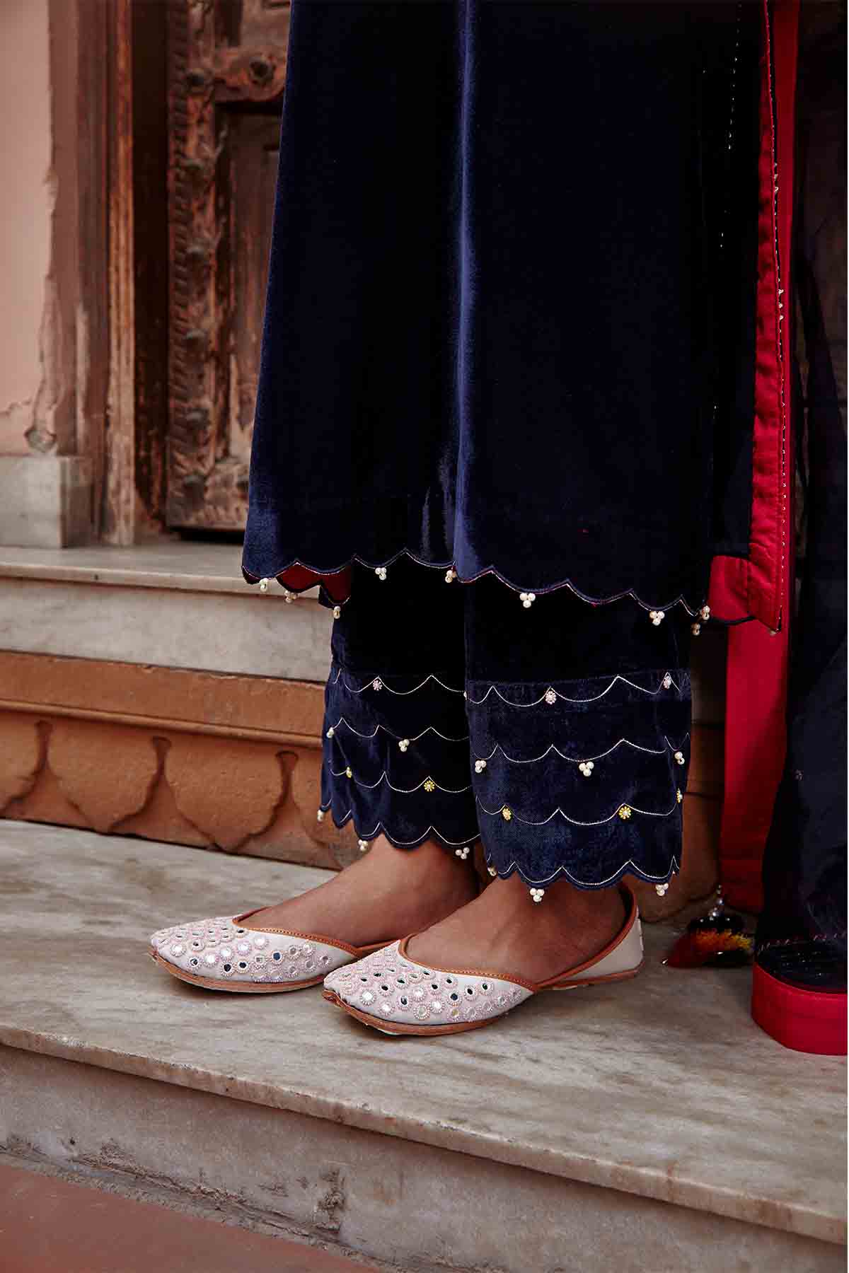 Navy Embellished Long Kurta Set