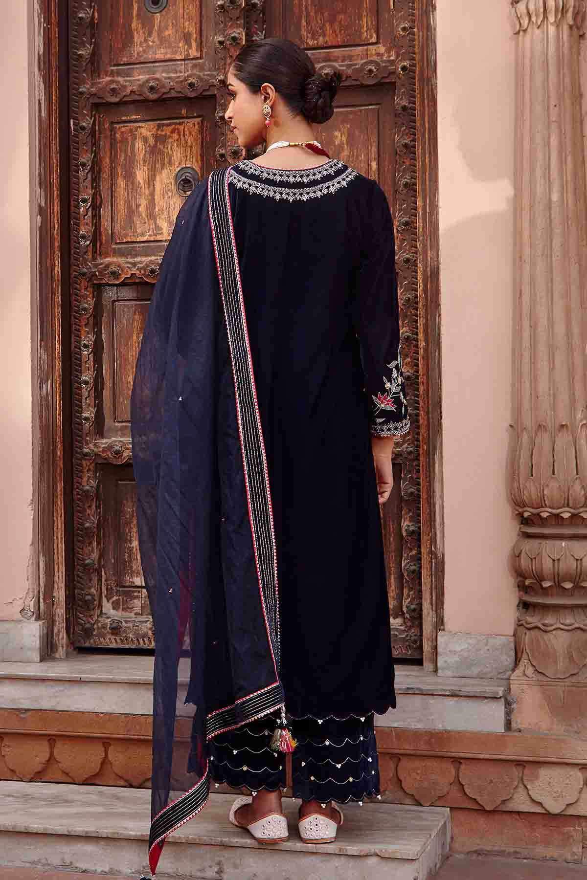 Navy Embellished Long Kurta Set