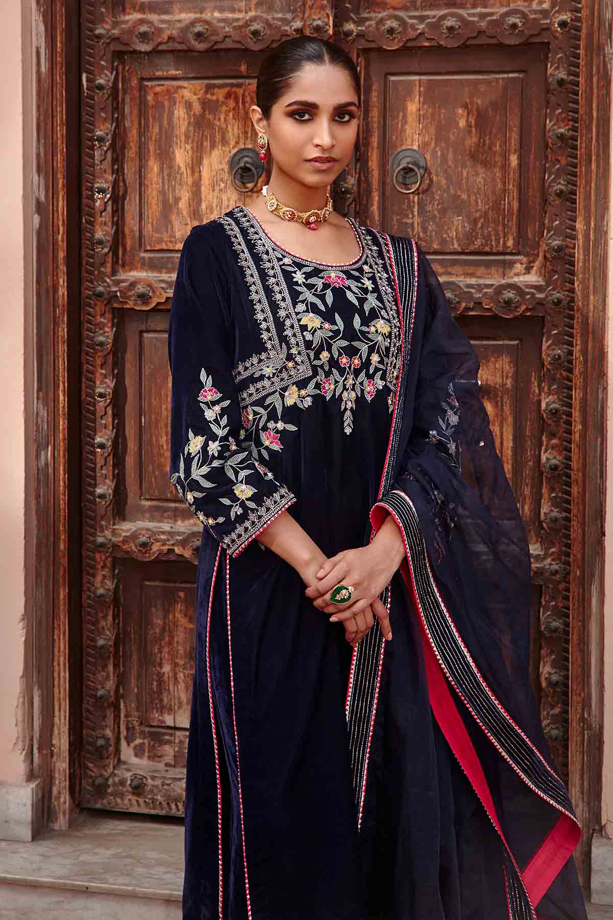 Navy Embellished Long Kurta Set