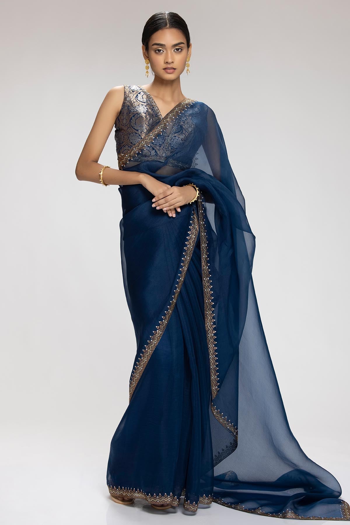 Chhaya Mehrotra Navy Embellished Saree & Blouse for women online at ScrollnShops