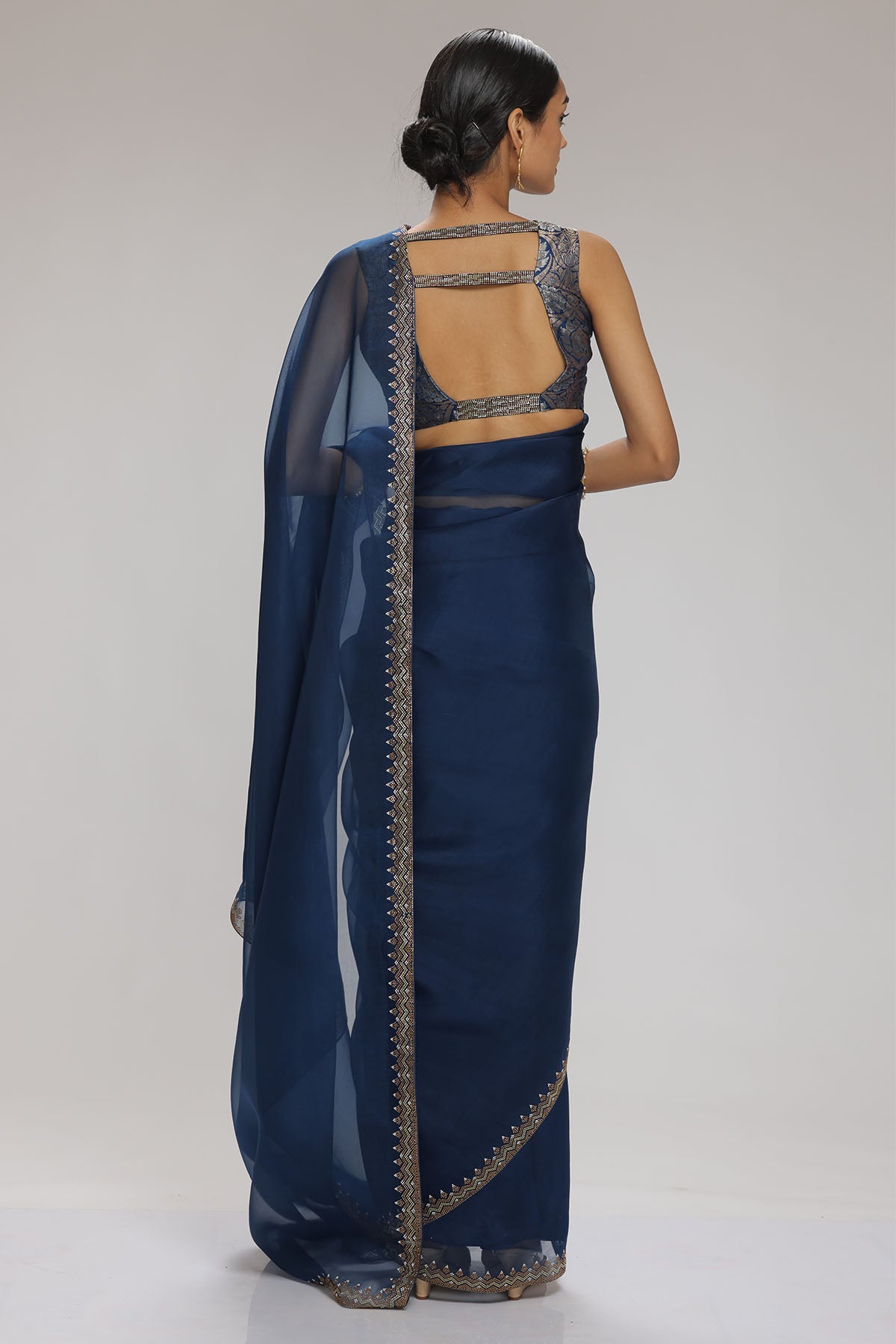 Navy Embellished Saree & Blouse