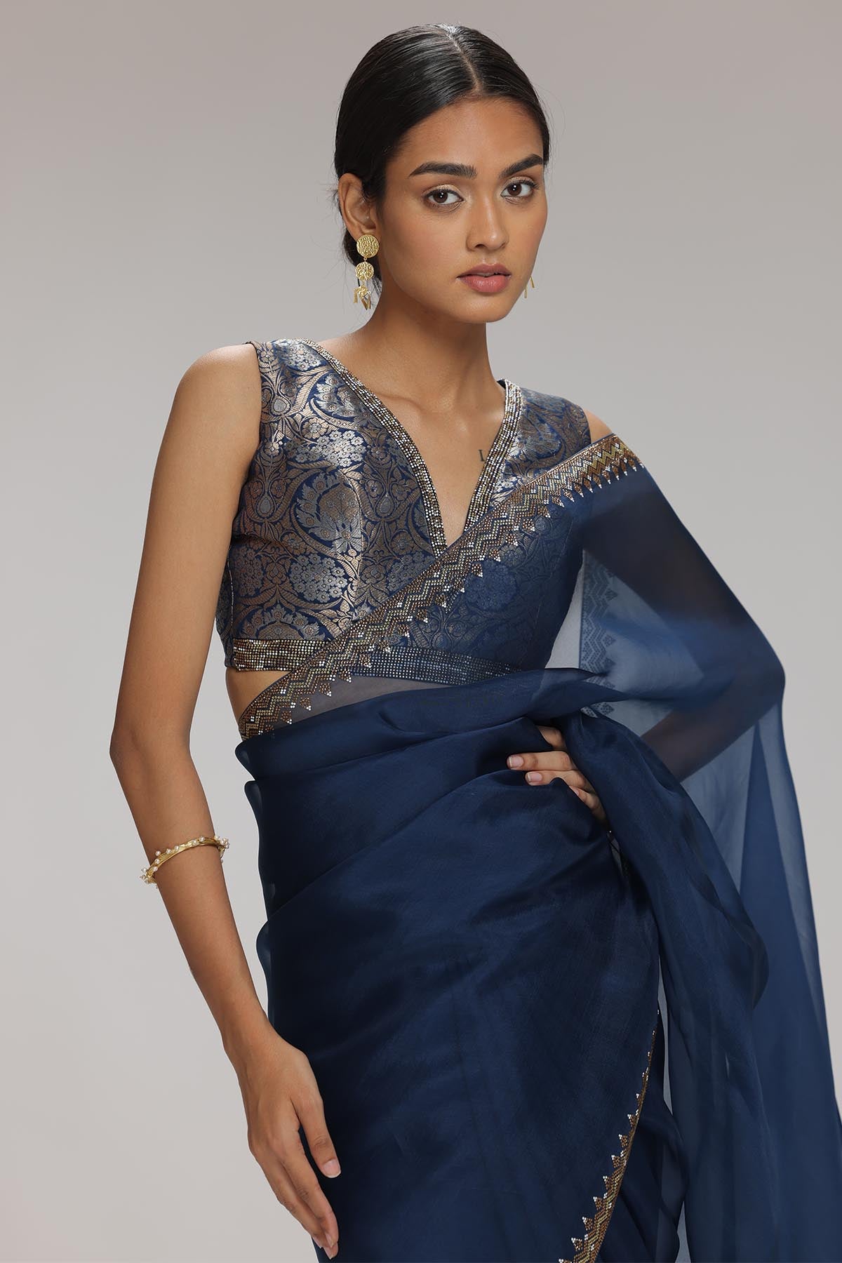 Navy Embellished Saree & Blouse