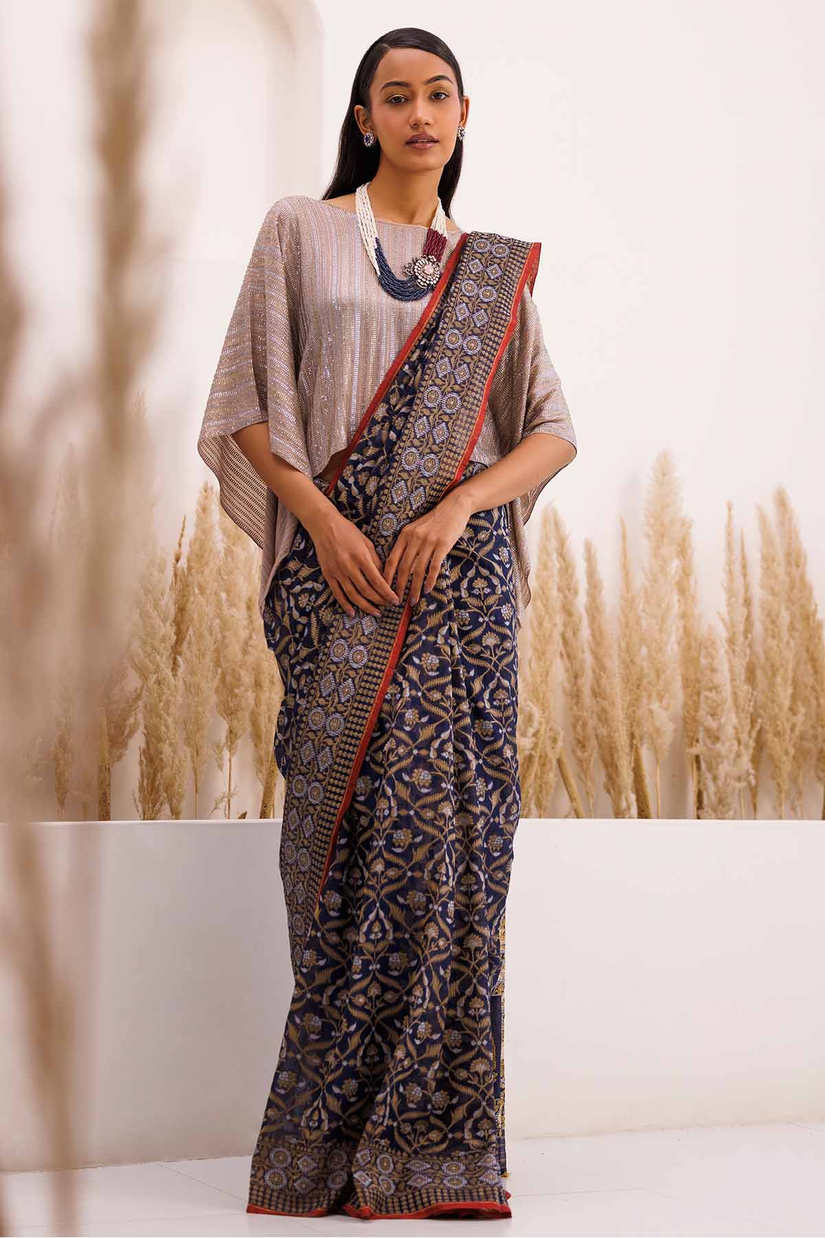 Chhaya Mehrotra Embellished Navy Saree & Blouse for women online at ScrollnShops