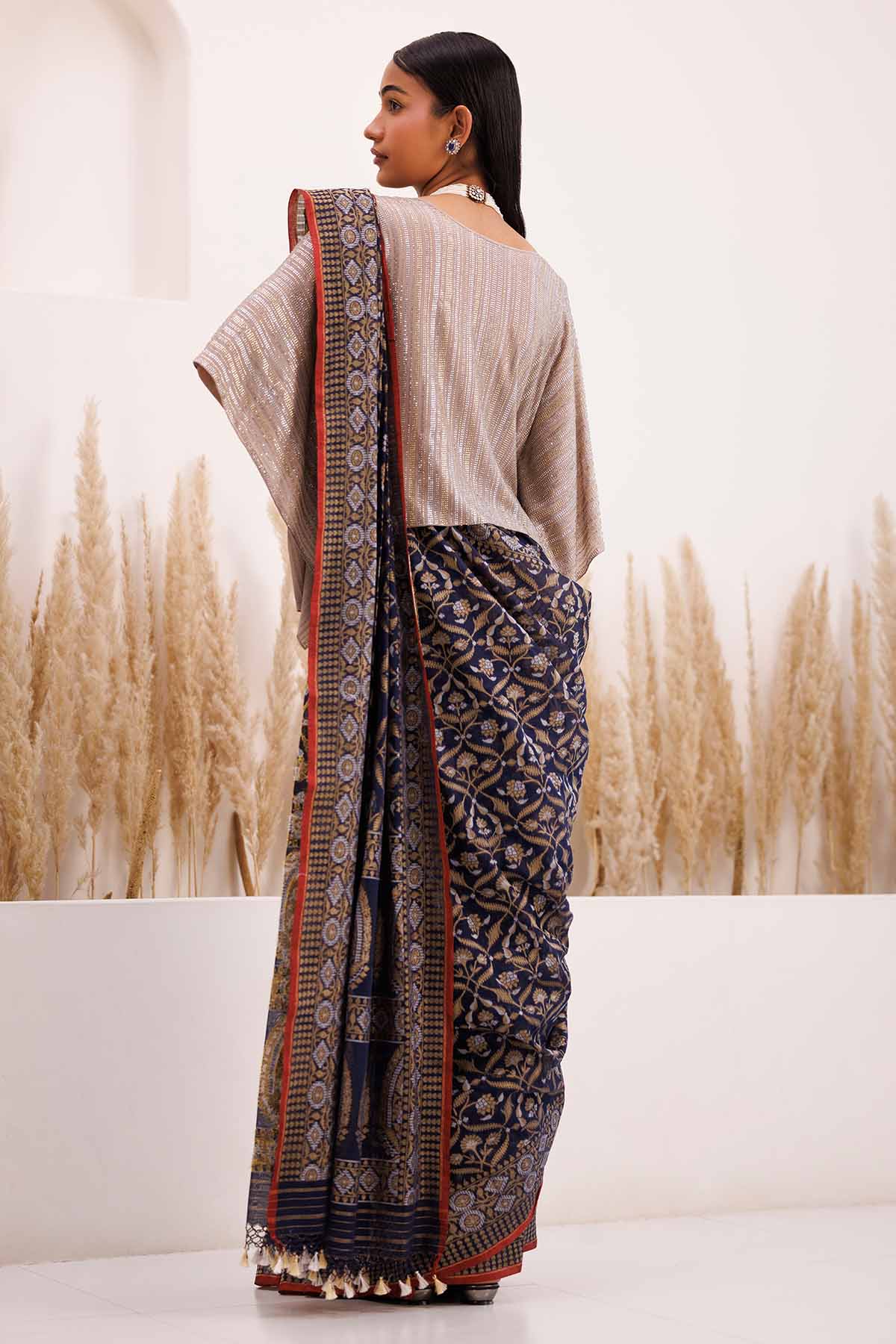 Embellished Navy Saree & Blouse