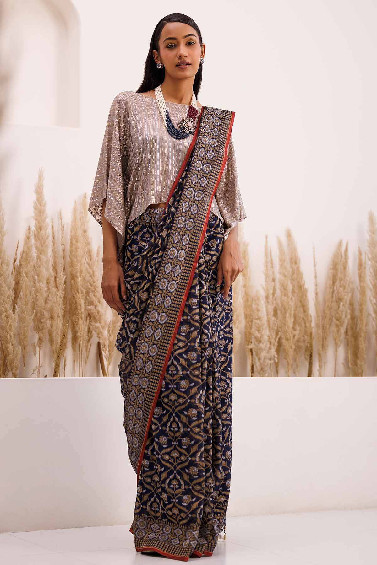 Embellished Navy Saree & Blouse