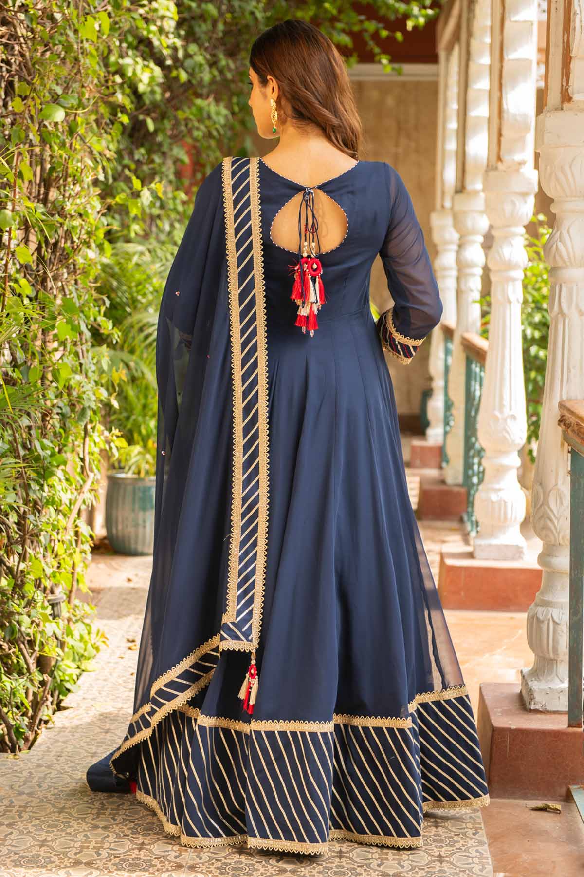Navy Embroidered Anarkali Set