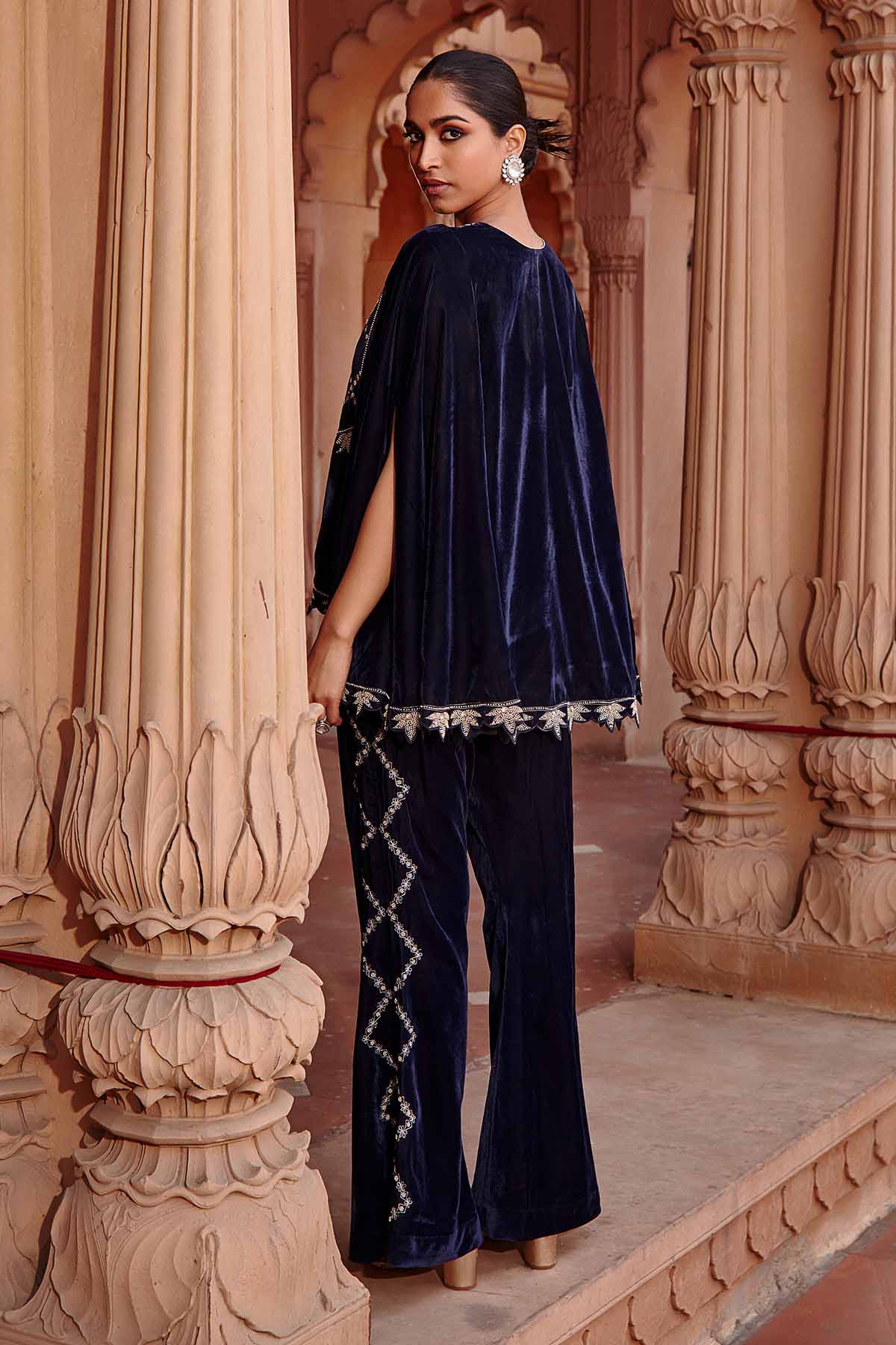 Navy Embroidered Cape & Pants