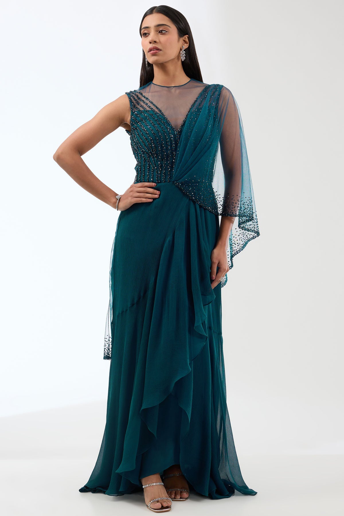 Anjali Kanwar Navy Embroidered Draped Gown for women online at ScrollnShops