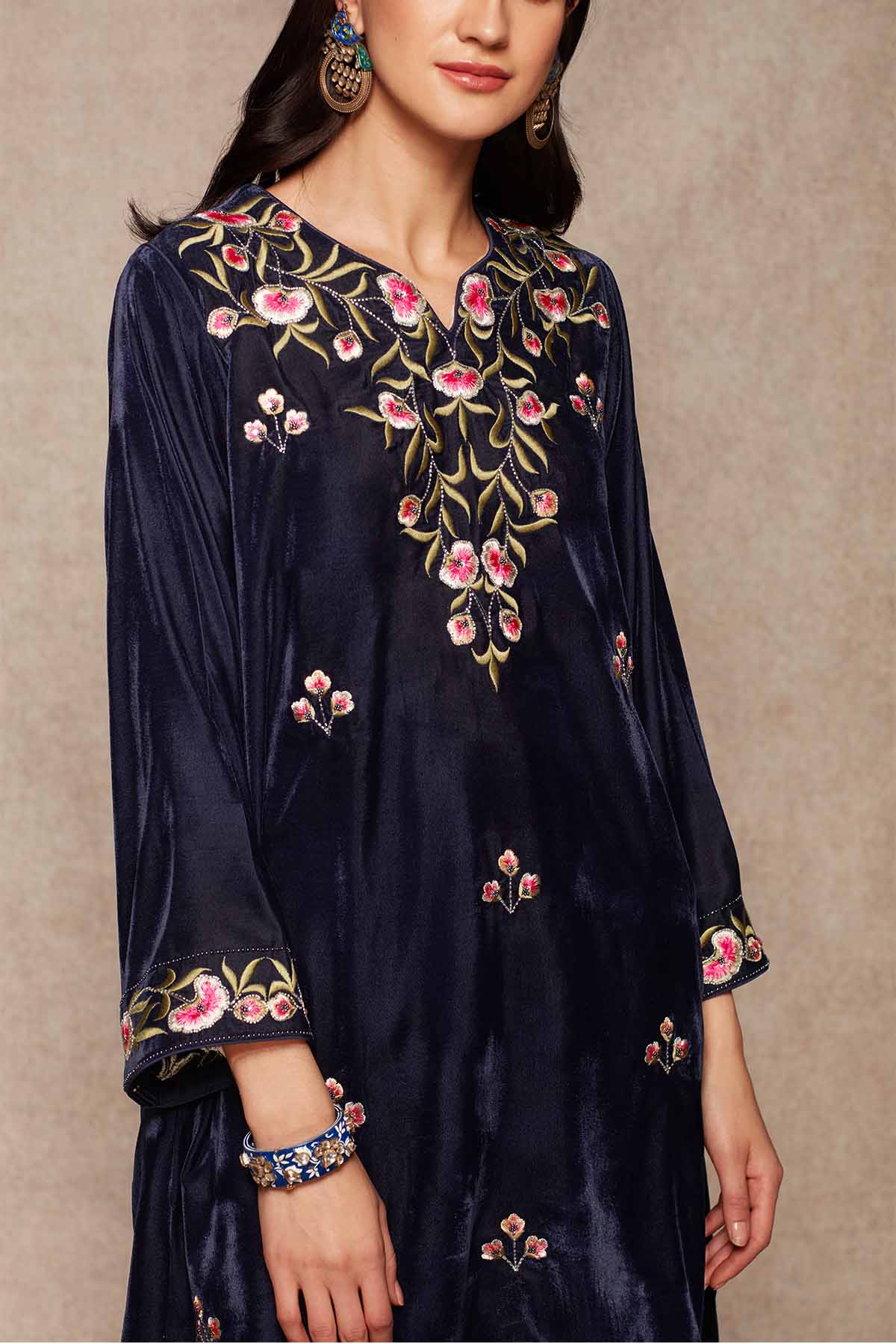 Navy Embroidered Kurta & Salwar