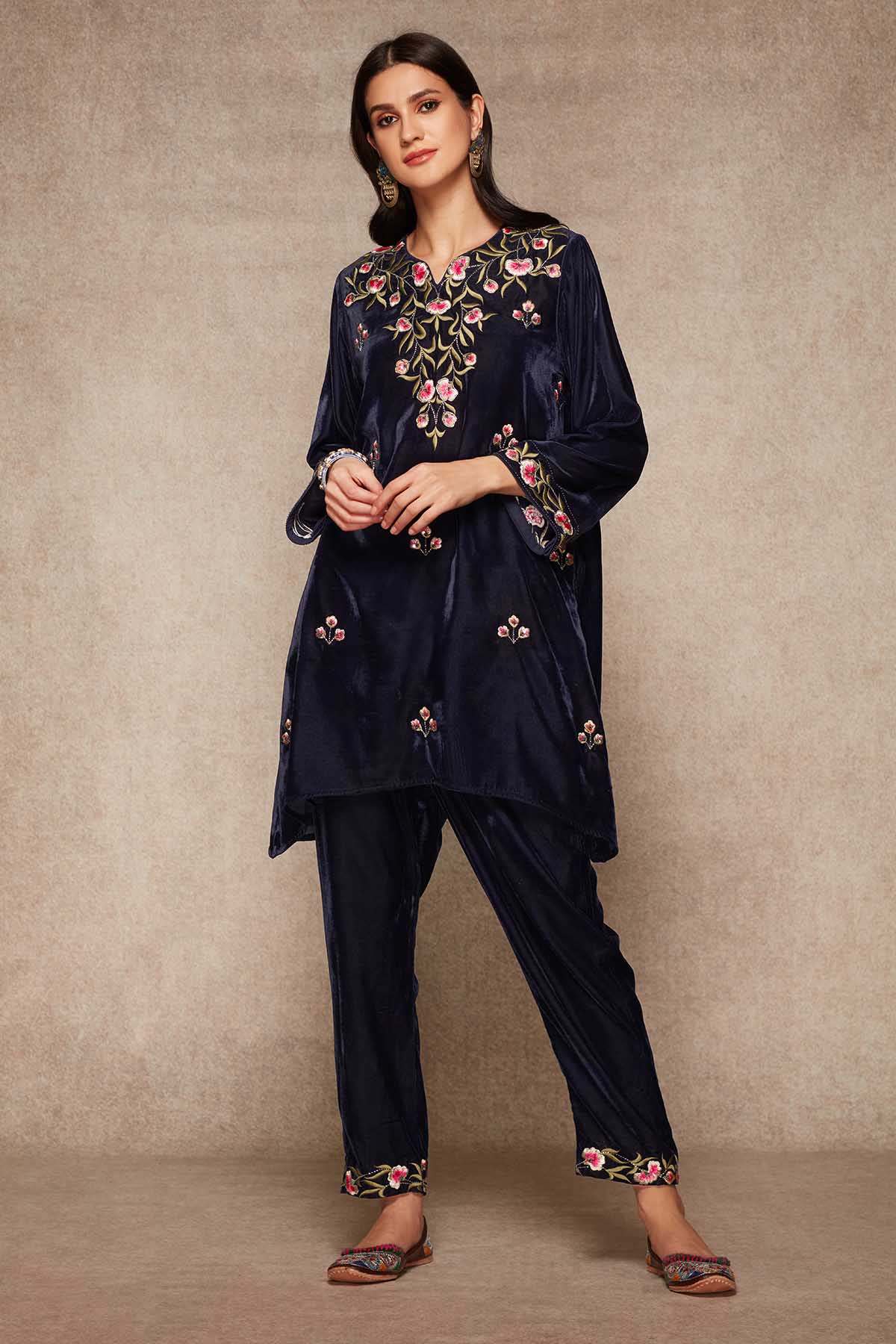 Buy Navy Embroidered Kurta & Salwar Online