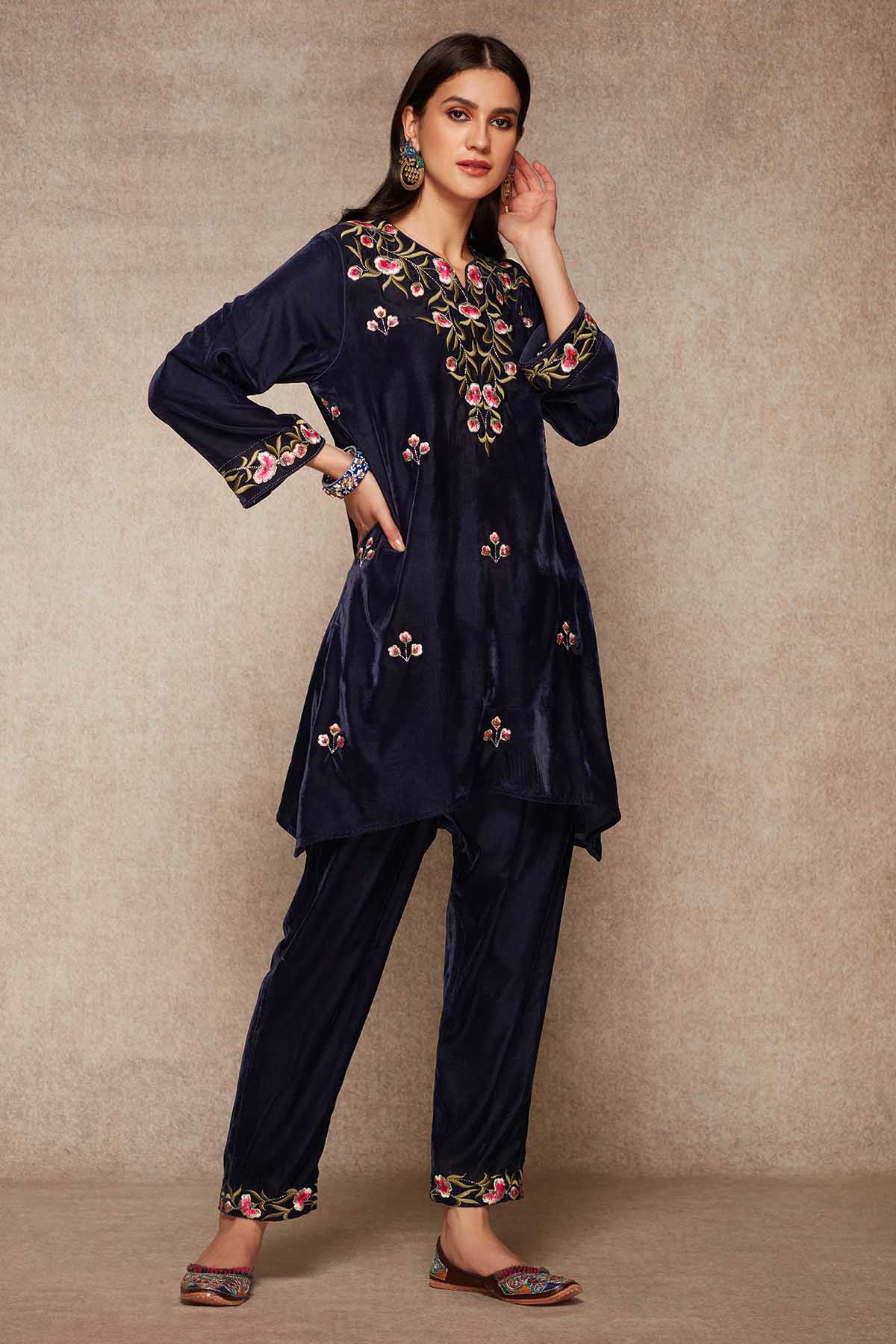 Navy Embroidered Kurta & Salwar