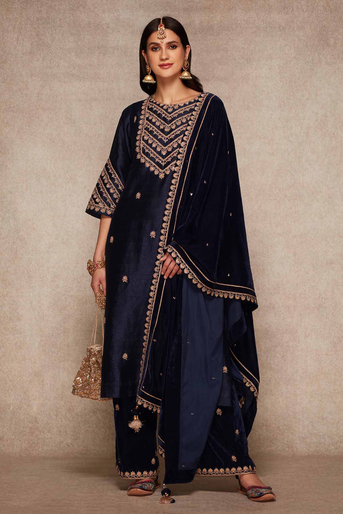 Buy Navy Embroidered Palazzo Set Online