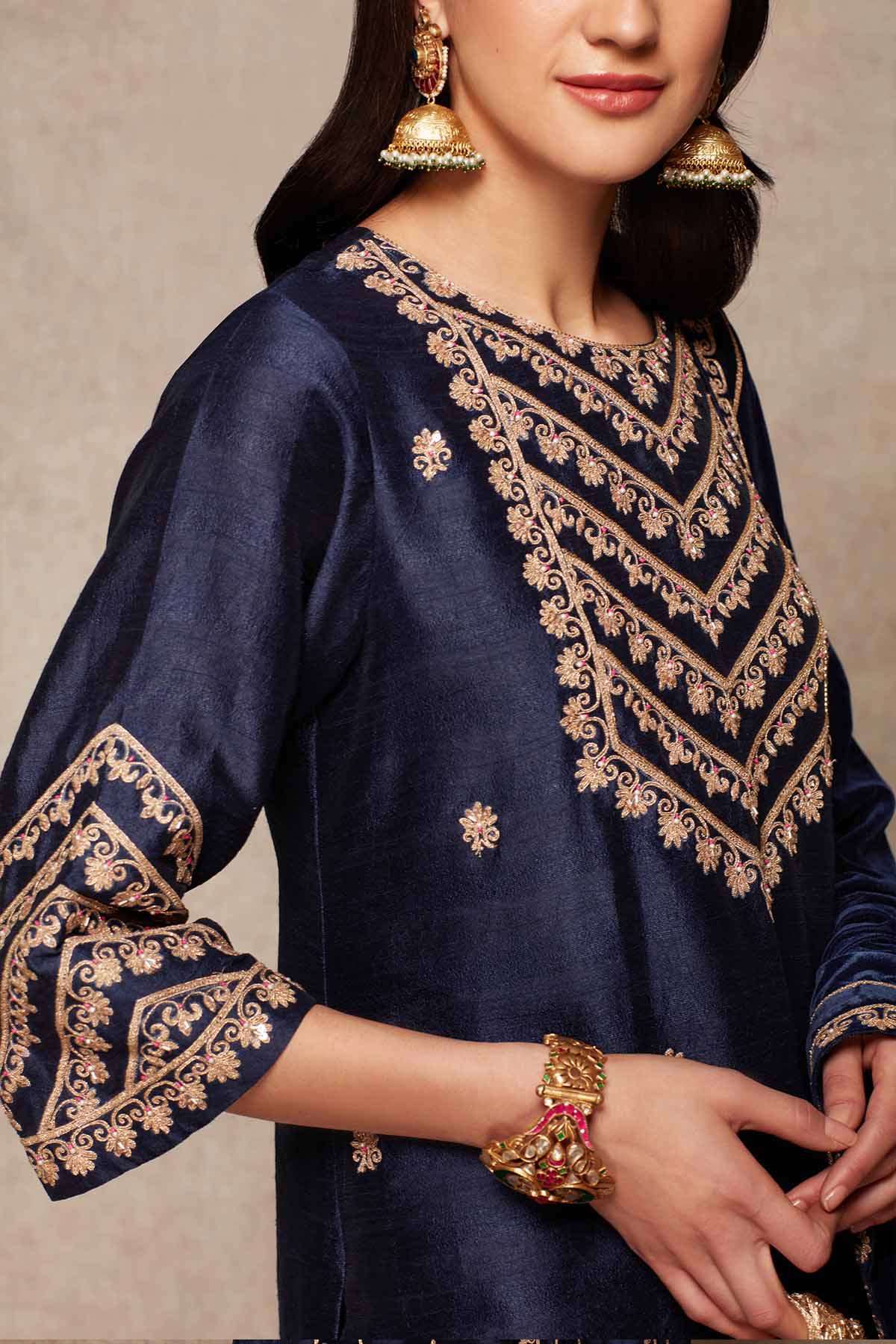 Navy Embroidered Palazzo Set