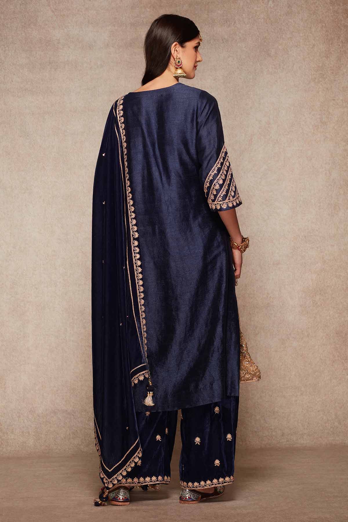 Navy Embroidered Palazzo Set