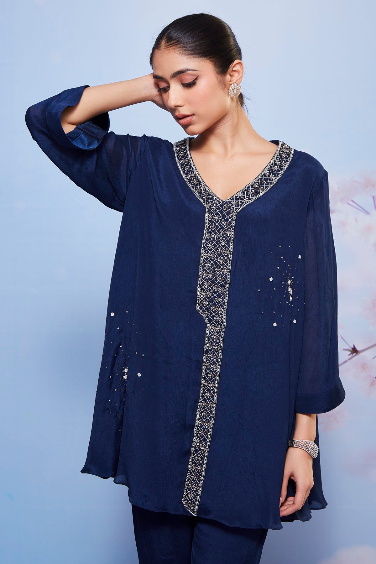 Navy Embroidered Tunic & Pants