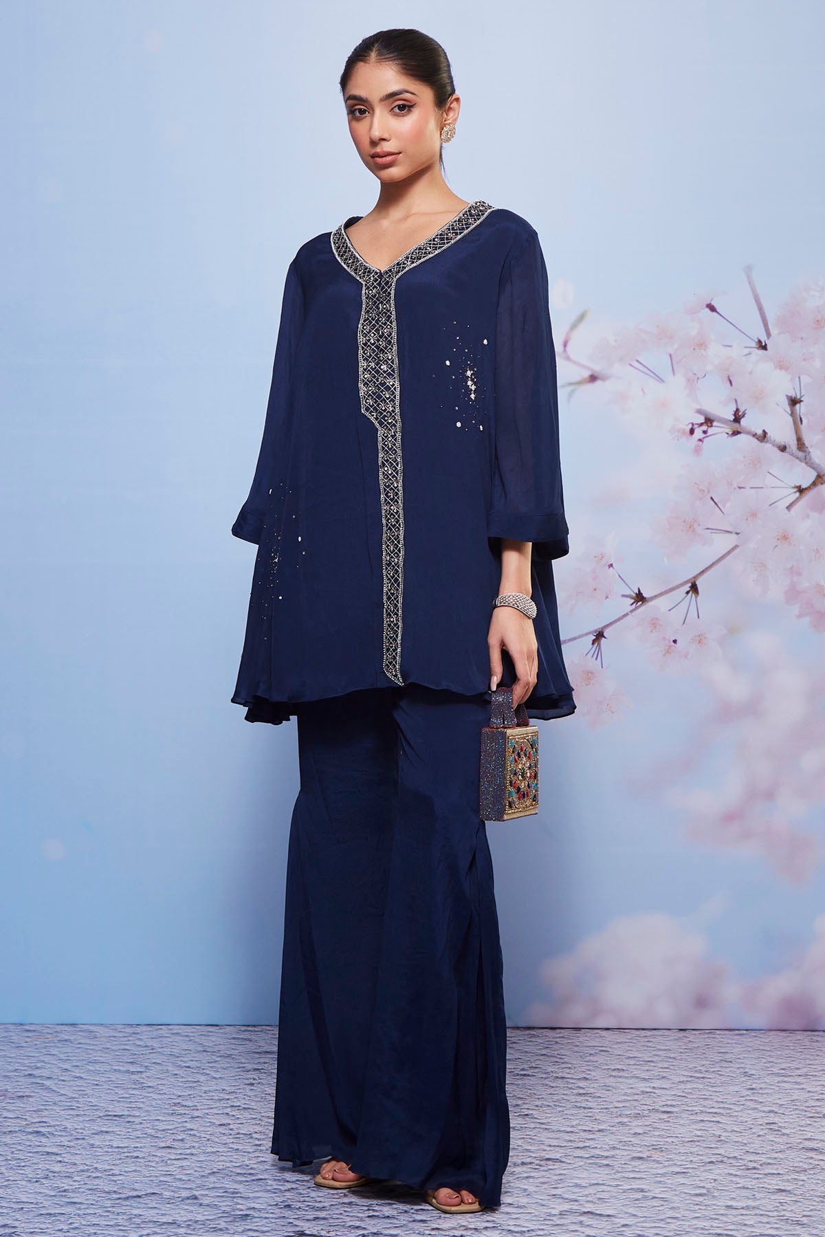 Navy Embroidered Tunic & Pants