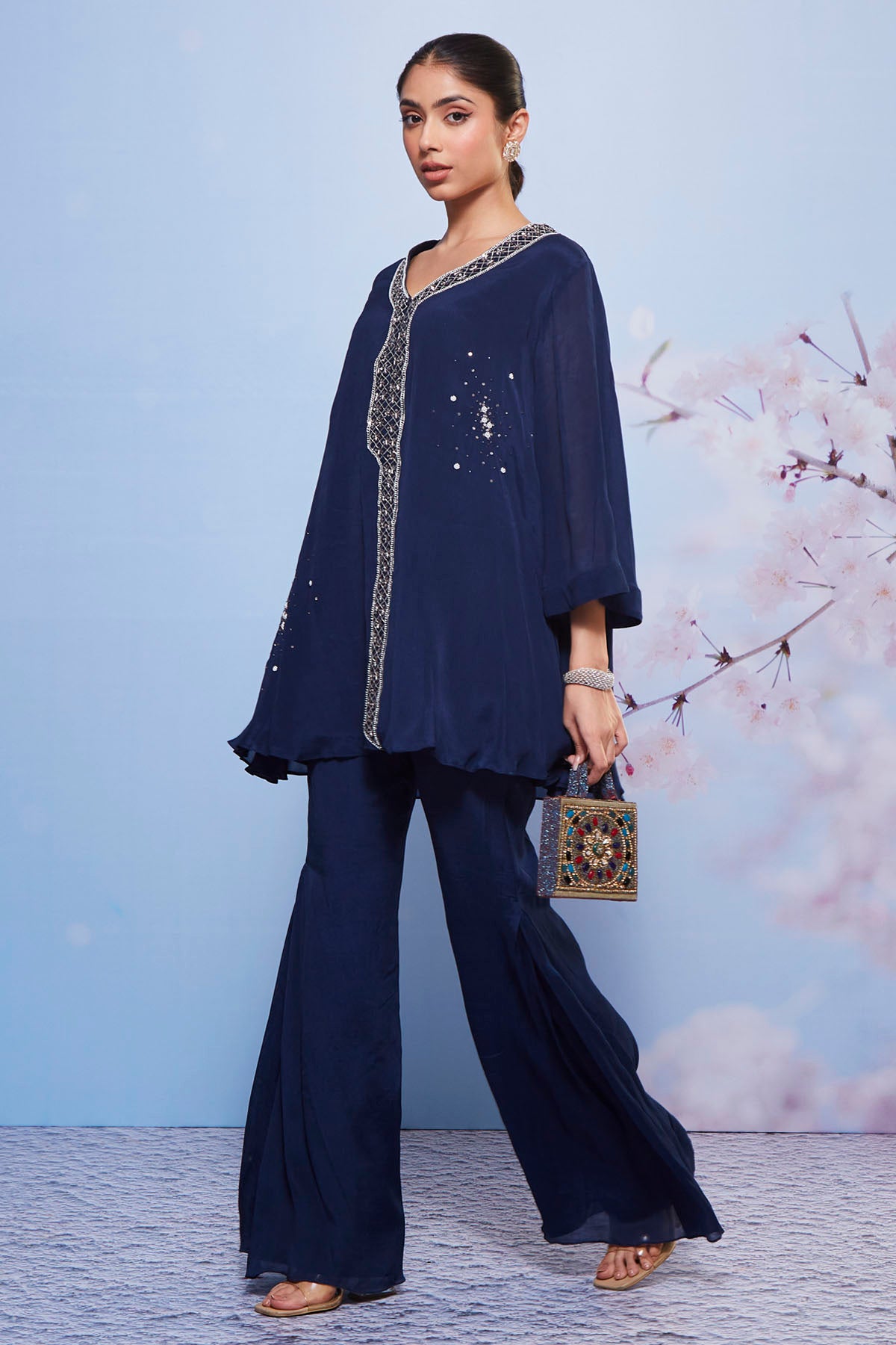 Navy Embroidered Tunic & Pants