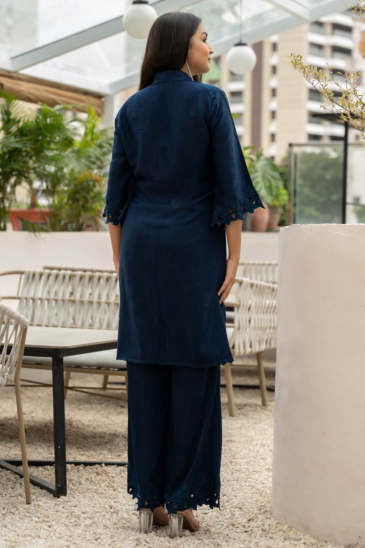 Navy Floral Cutwork Co-ord Set